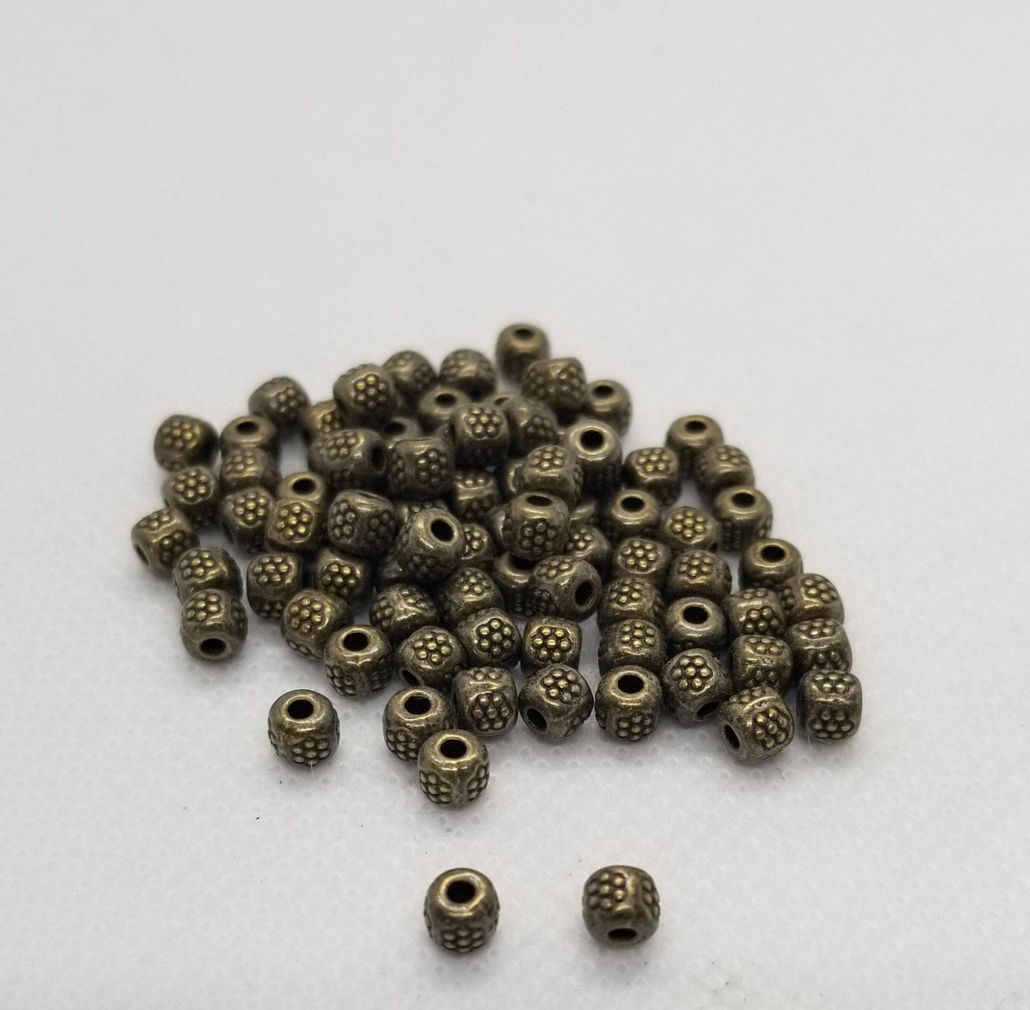 20 pieces Bronze Barrel Spacer Beads, Stamped Flower, Tibetan Style, Column, Cadmium, Nickel, Lead Free, Antique Bronze, 4x4x4mm, Hole 1.5mm