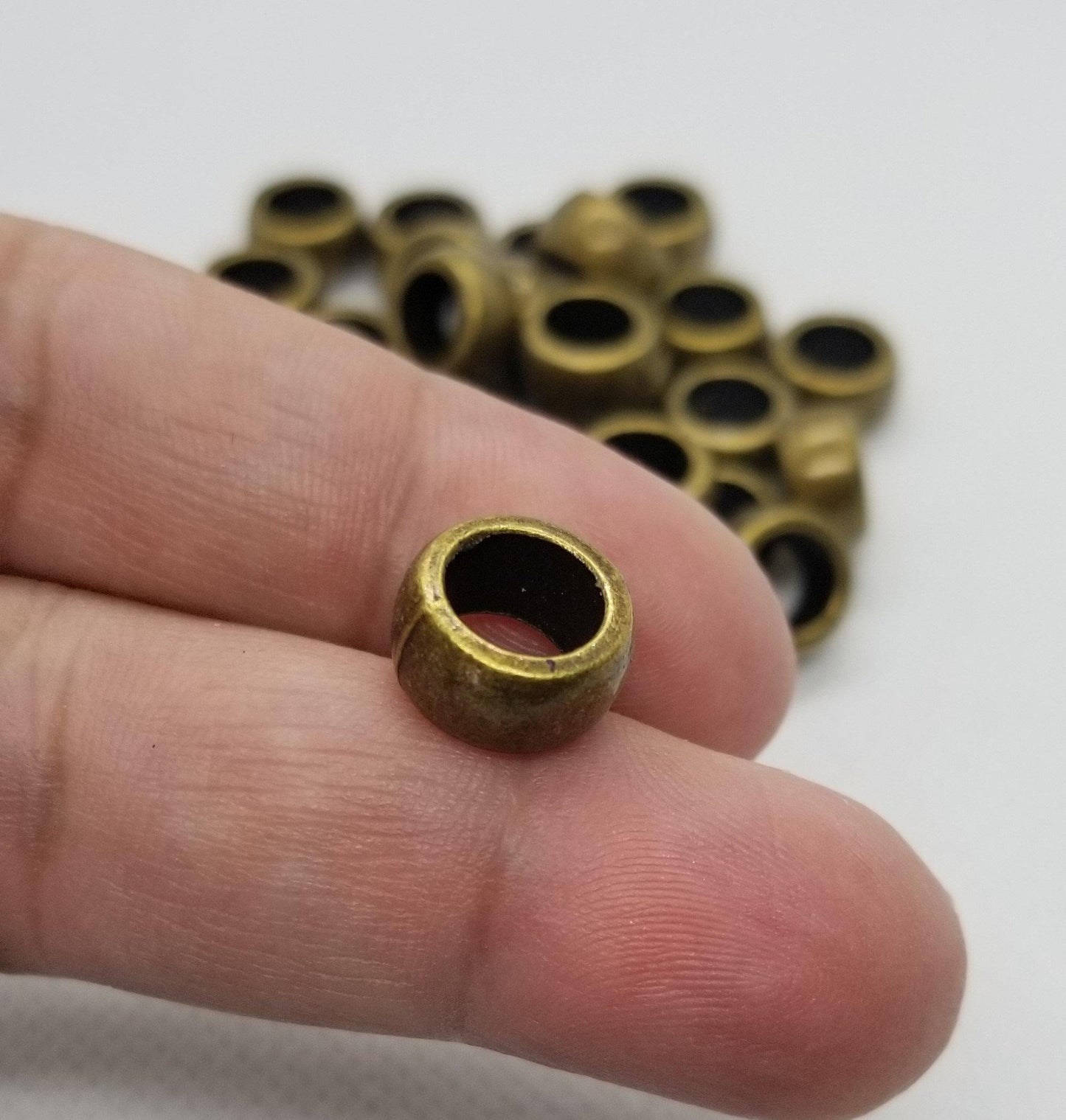 5 pieces Bronze Large Hole Spacer Beads, Rondelle, Cadmium, Nickel, Lead Free, Antique Bronze, 11.5x6mm, Hole 7mm, Hair Beard Beads