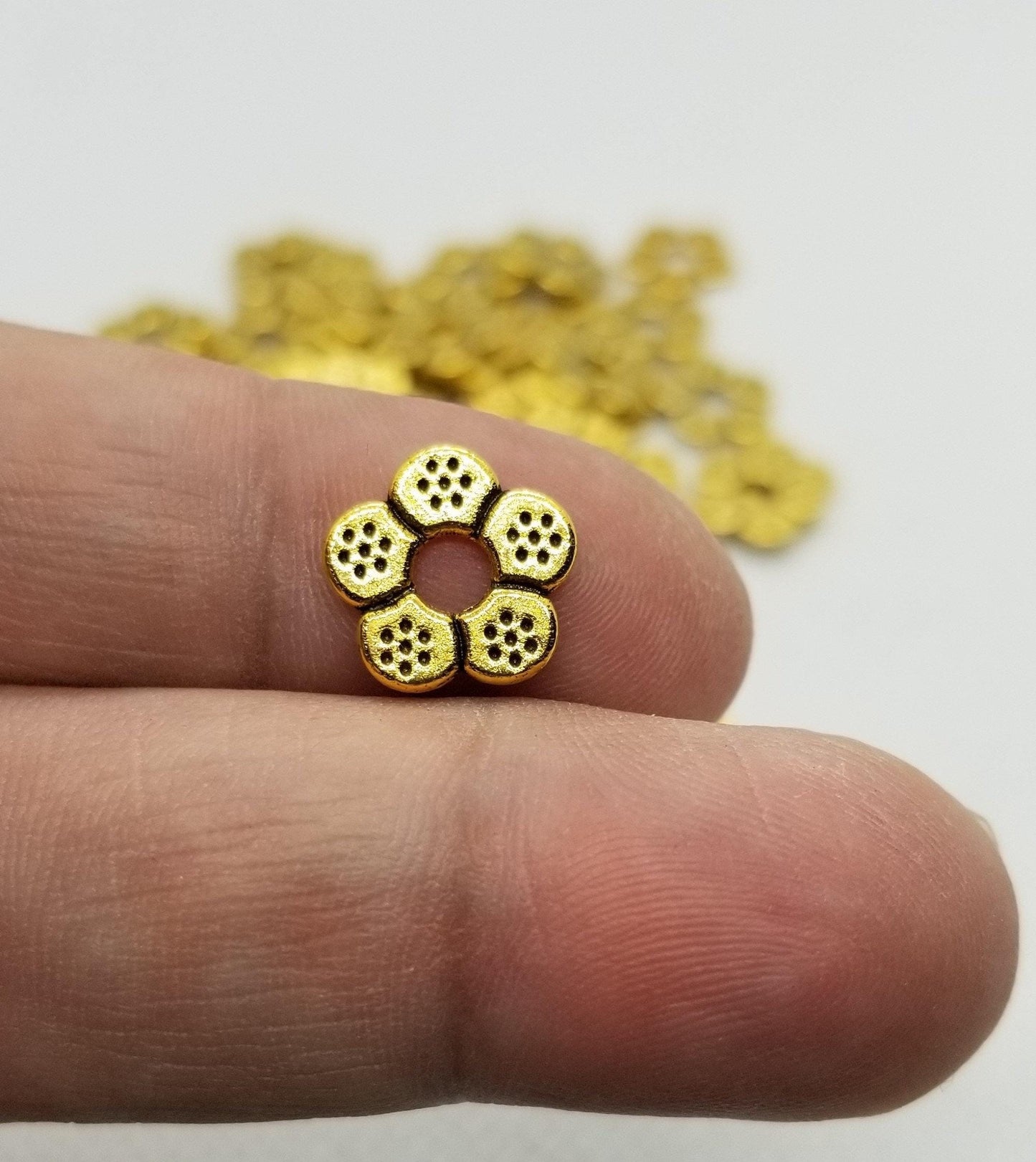 20 pieces Flower Spacer Beads, Tibetan Style Alloy, Lead, Nickel Free, Flower Shape, Antique Silver or Gold, 12x13x1mm, Hole 3.5mm