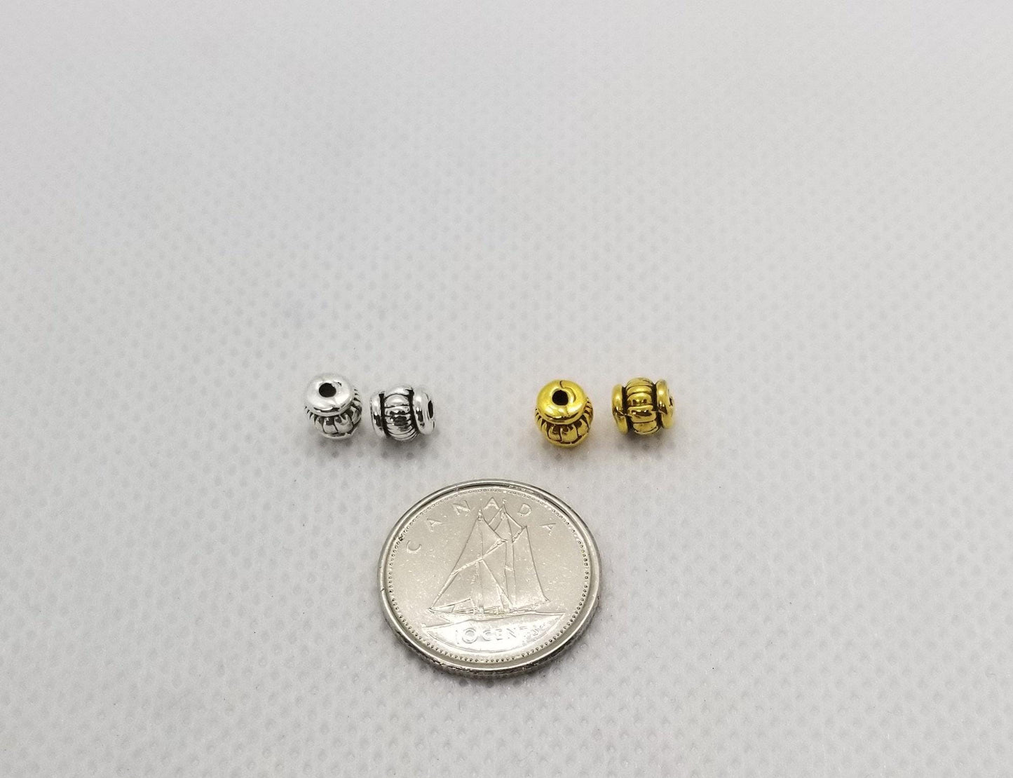 20 pcs Drum Spacer Beads, Tibetan Style Alloy, Cadmium, Nickel, Lead Free, Barrel Spacer, Antique Silver or Gold, 5x5x5mm, Hole 1.5mm