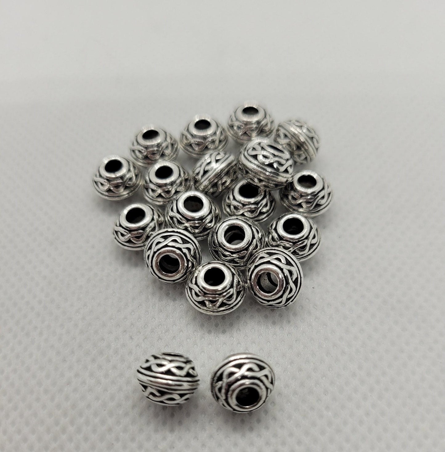 Celtic Barrel Beads, Tierra Cast, 5 pcs, Gold or Copper, 8x6mm, Large Hole 3mm, Lead Cadmium Nickel Free, Hypo Allergenic