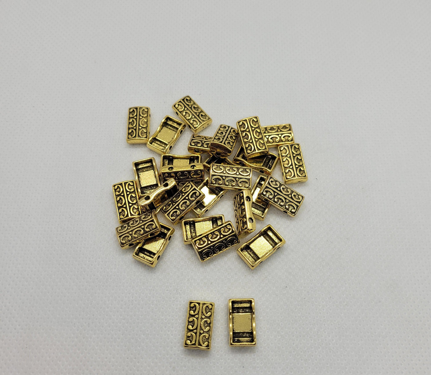 10 pieces Antique Gold Multi Strand Spacer, 2 Strand Spacer, Rectangle, Lead and Cadmium Free, Antique Golden, 14x8x3mm, Hole 2mm