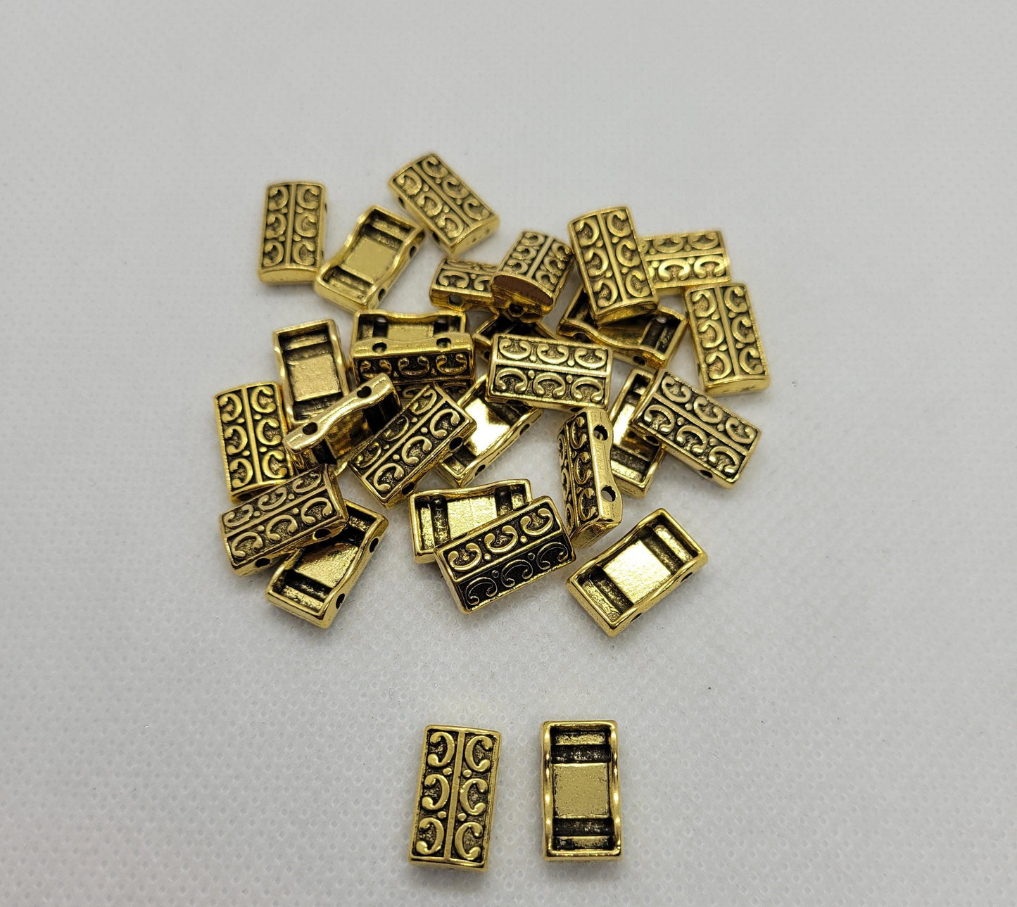 10 pieces Antique Gold Multi Strand Spacer, 2 Strand Spacer, Rectangle, Lead and Cadmium Free, Antique Golden, 14x8x3mm, Hole 2mm