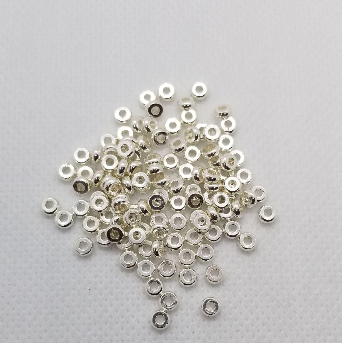 50 pieces 4mm Flat Round Spacers, Brass Alloy, Lead, Cadmium, Nickel Free, Rose Gold, Silver, Gold, 4x1.5mm, Hole 1.5mm