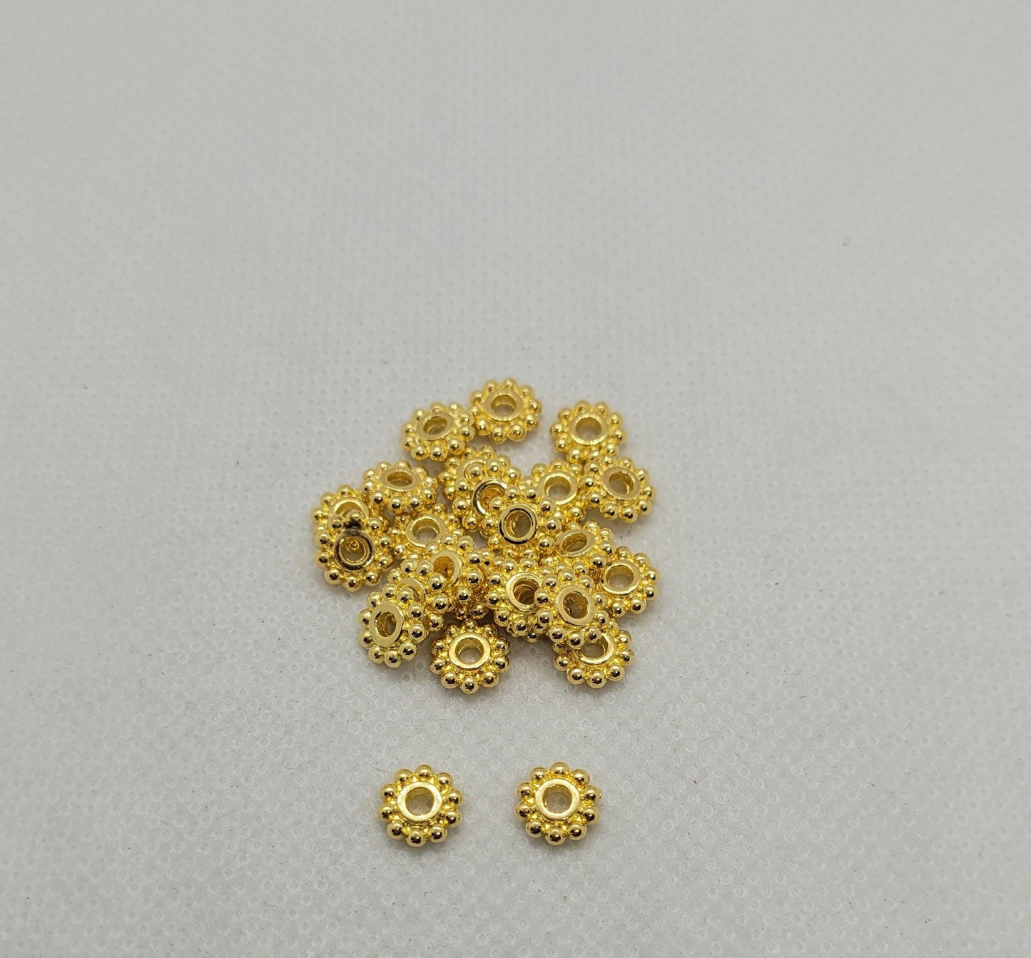 10 pieces Golden Rondelle Spacer Bead, Gear, Ridged, Tibetan Style Alloy, Lead, Cadmium, Nickel Free, 6.5mm, Hole 2mm