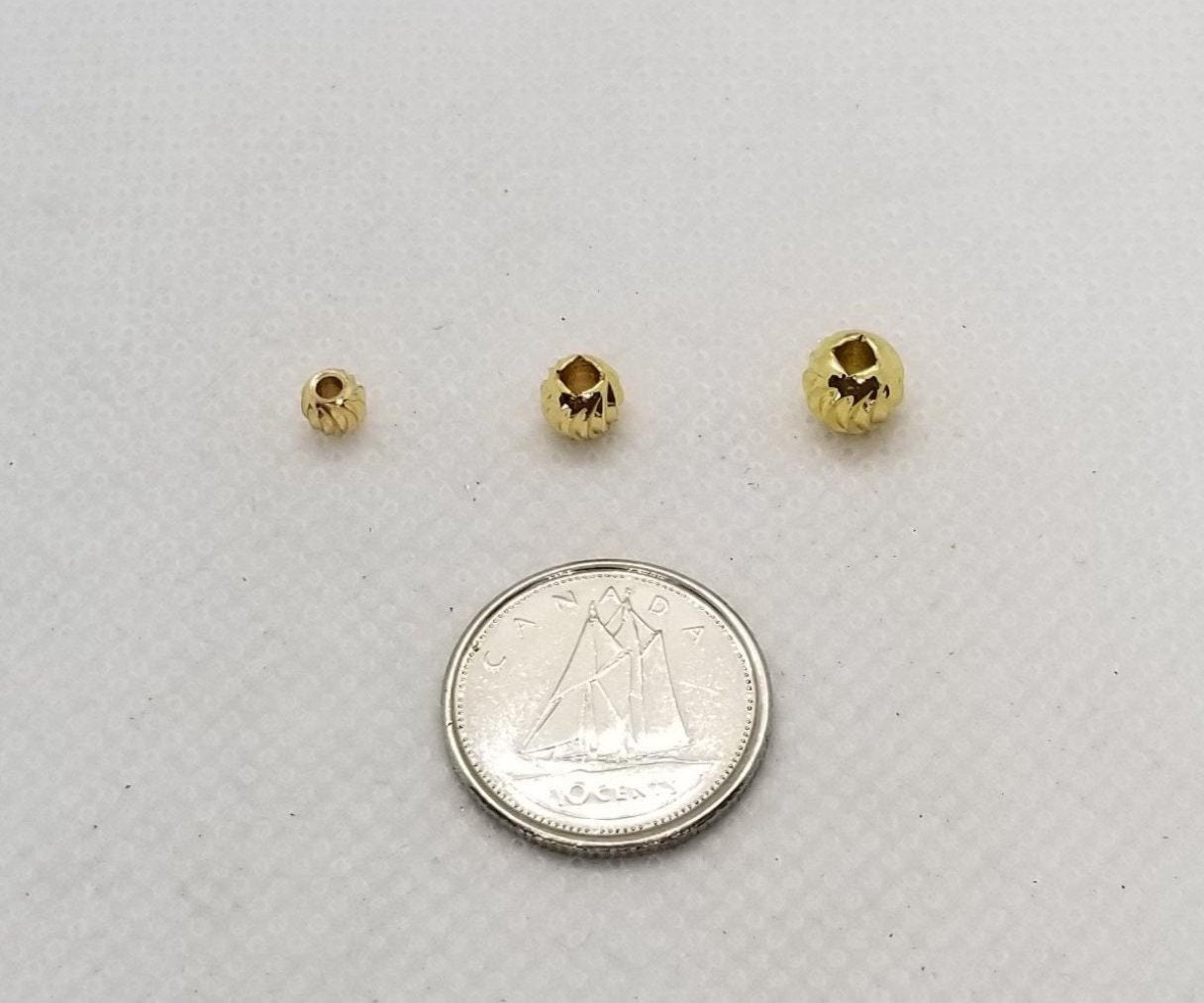 10 pieces Gold Spiral Ridged Round Spacer Beads, Cadmium Free, Lead Free, Brass, 4-5-6mm, Hole 2mm