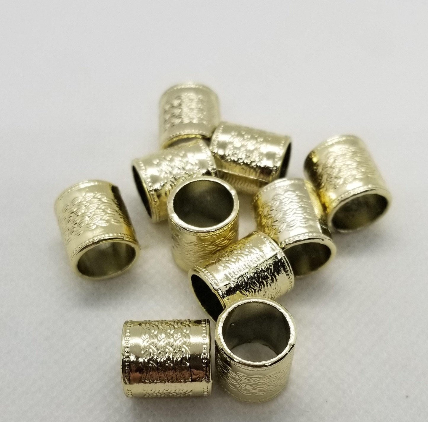 5 pcs Large Column Spacer Beads, Light Golden, Tube, 14x13mm, Large hole 10mm, DIY Craft or Macrame beads, hair jewelry or beard beads