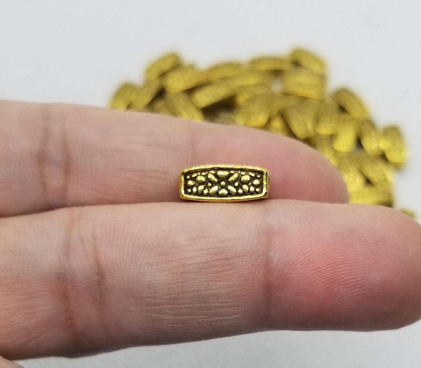 10 pcs Golden Bar Column Spacer Bead, Tibetan Style, Antique Golden Color, Lead, Nickel, Cadmium Free, about 12x5x5mm, Hole 1.5mm