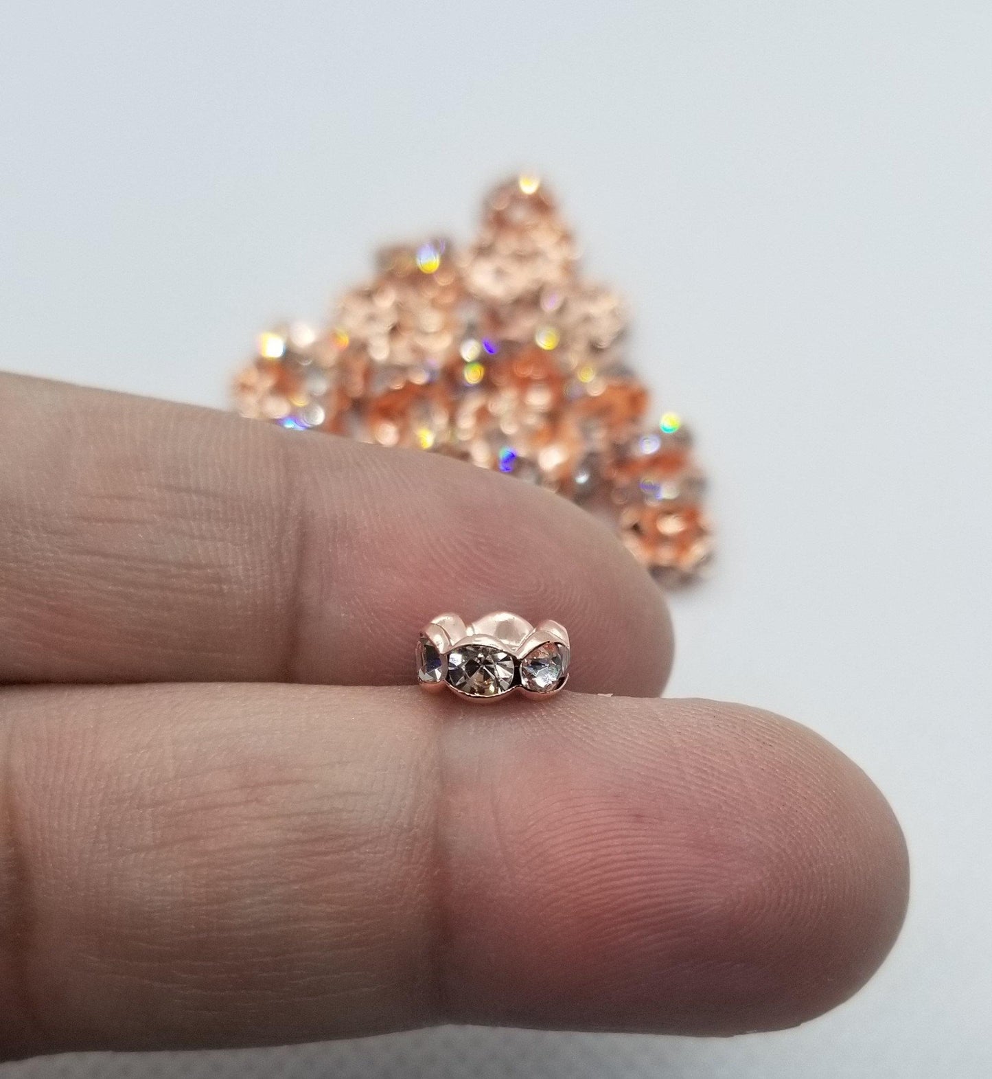 10 pieces Rose Gold Rhinestone Spacers, Grade AAA, Wavy Edge, Nickel Free, Rondelle, Clear Crystal, 8x3.8mm, Hole: 1.5mm
