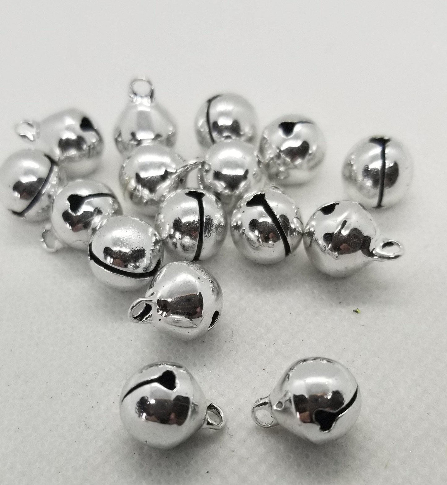 10 pieces Brass Bells, Silver, Red or Green, Vacuum Plating, Charms, 13x10mm, Hole 1.5mm, Christmas, Holiday