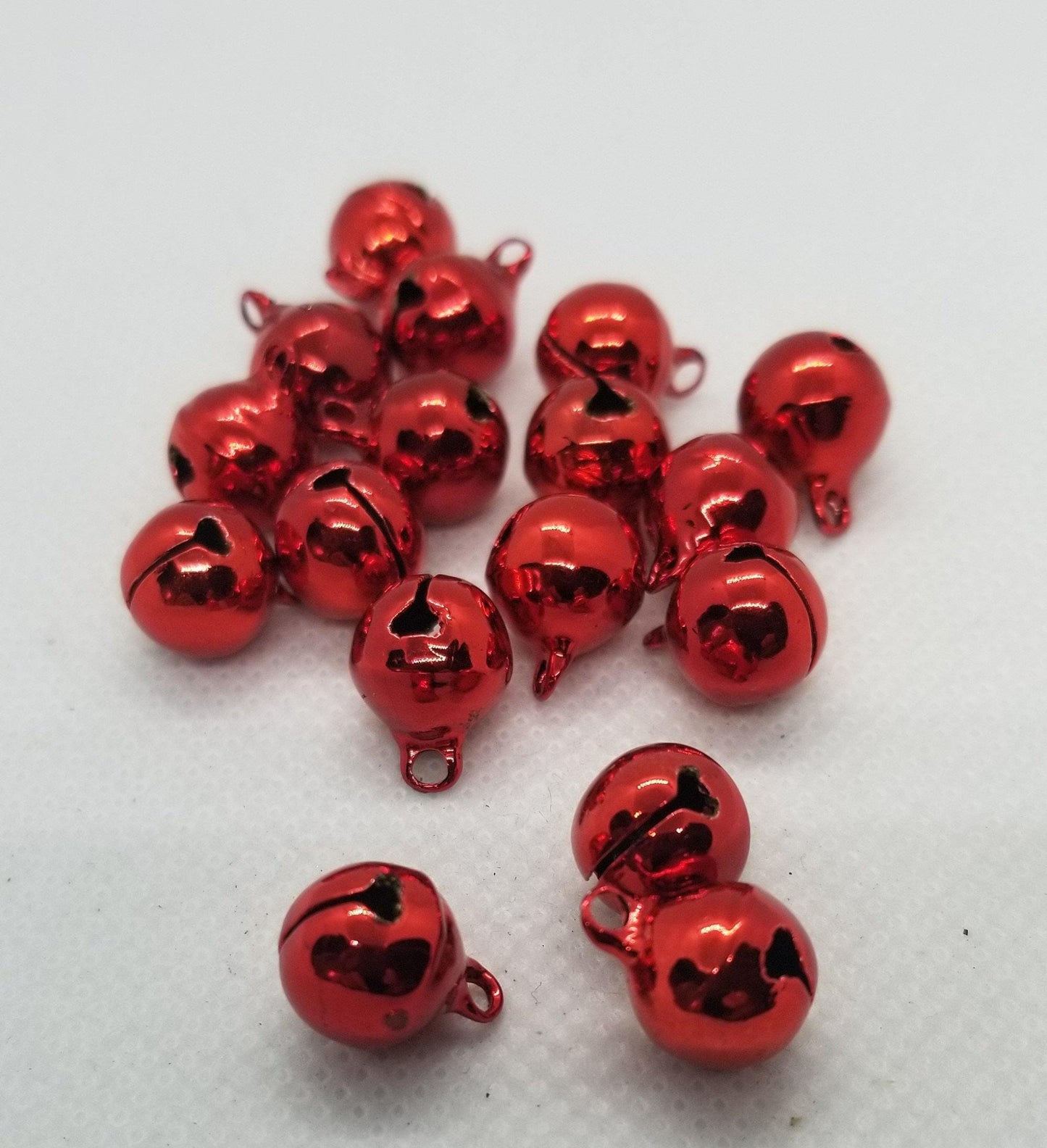 10 pieces Brass Bells, Silver, Red or Green, Vacuum Plating, Charms, 13x10mm, Hole 1.5mm, Christmas, Holiday