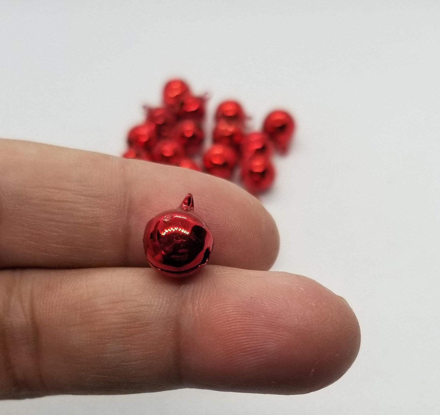 10 pieces Brass Bells, Silver, Red or Green, Vacuum Plating, Charms, 13x10mm, Hole 1.5mm, Christmas, Holiday