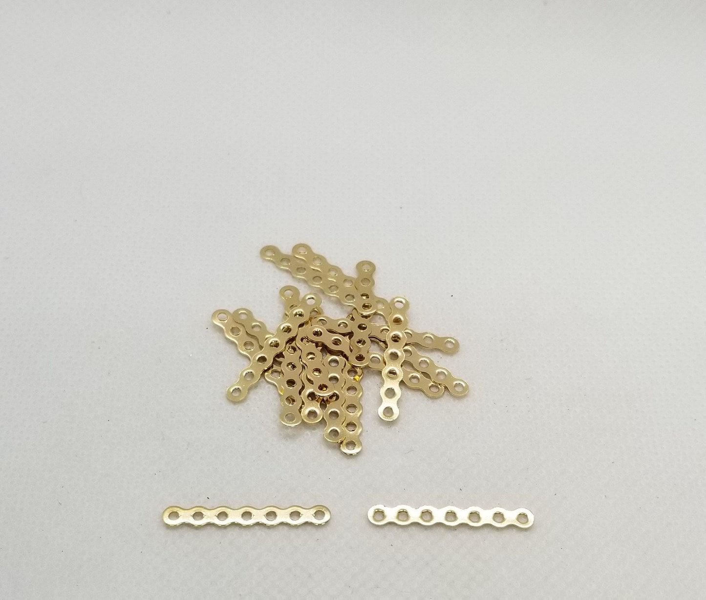 10 pieces Multi Hole Spacer Bars, Chandelier, 7 Strand Separator Bar, Nickel Free, Steel, Wave, Light Gold, 24.5x3.5x0.5mm, Hole 1.4mm