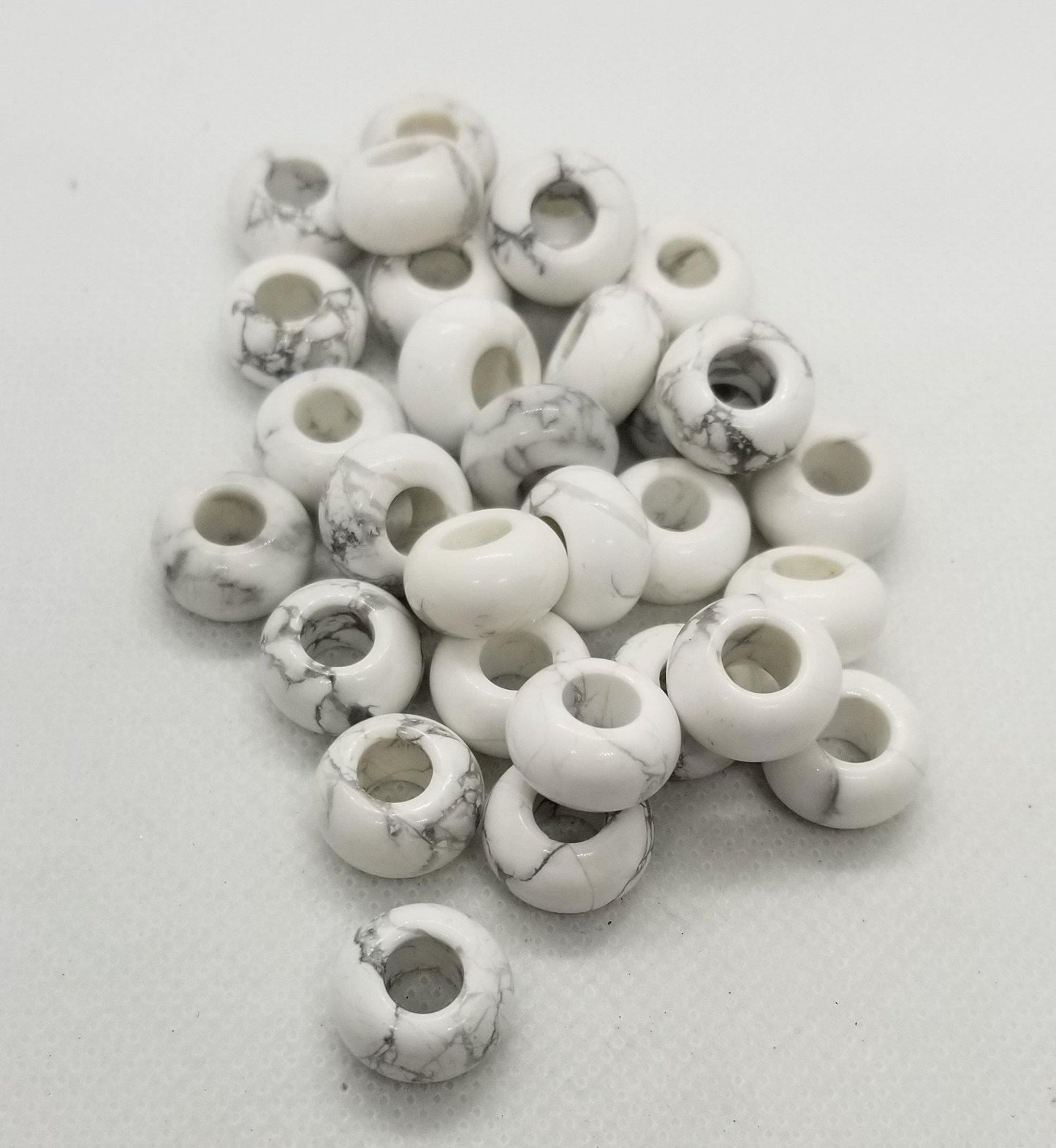 4 pcs Natural White Howlite Rondelle, large hole bead, polished, European bead, 14x8mm, Large hole 6mm, macrame hair beard kumihimo jewelry