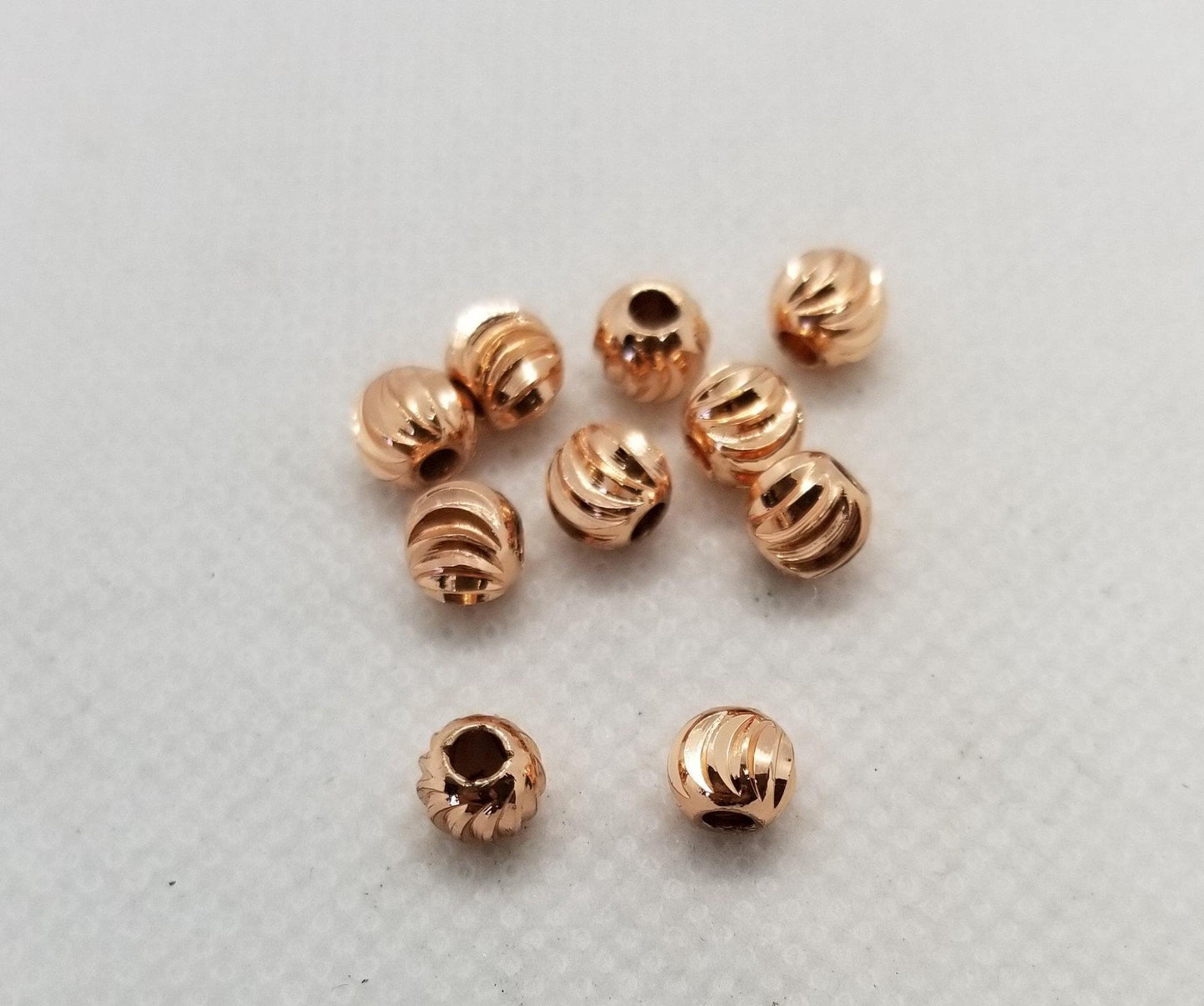10 pieces Rose Gold Spiral Ridged Round Spacer Beads, Cadmium Free, Lead Free, Brass, 4-5-6mm, Hole 2mm