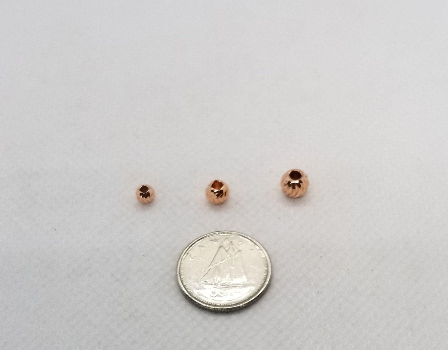 10 pieces Rose Gold Spiral Ridged Round Spacer Beads, Cadmium Free, Lead Free, Brass, 4-5-6mm, Hole 2mm