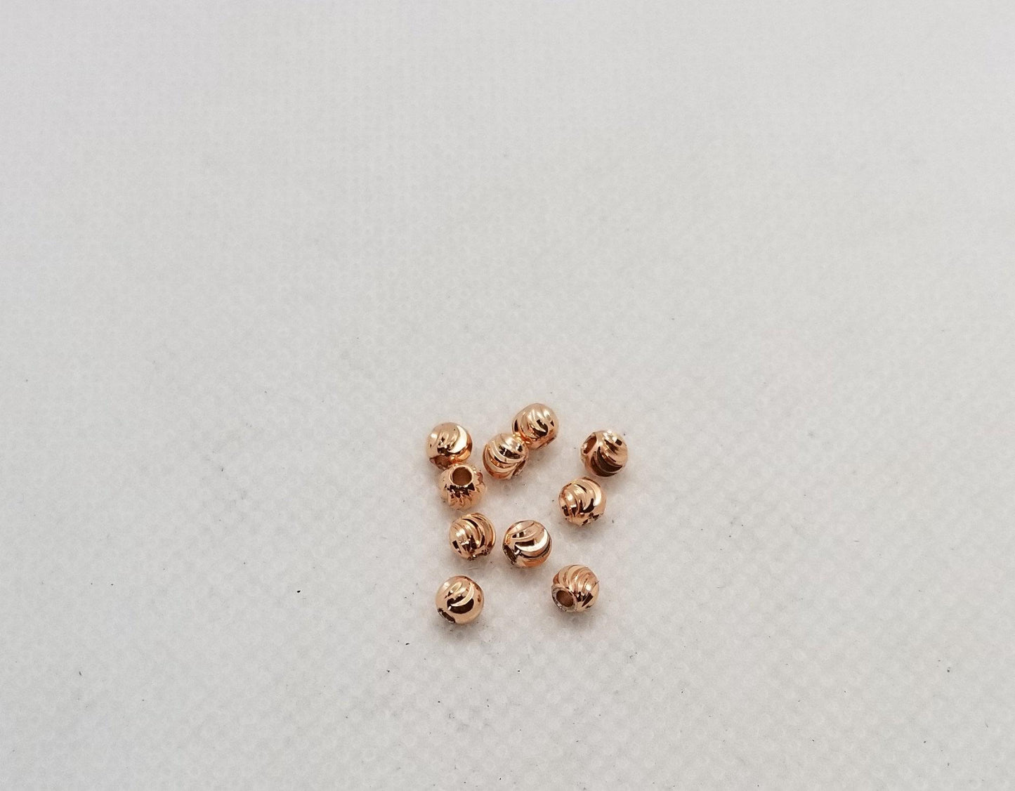 10 pieces Rose Gold Spiral Ridged Round Spacer Beads, Cadmium Free, Lead Free, Brass, 4-5-6mm, Hole 2mm
