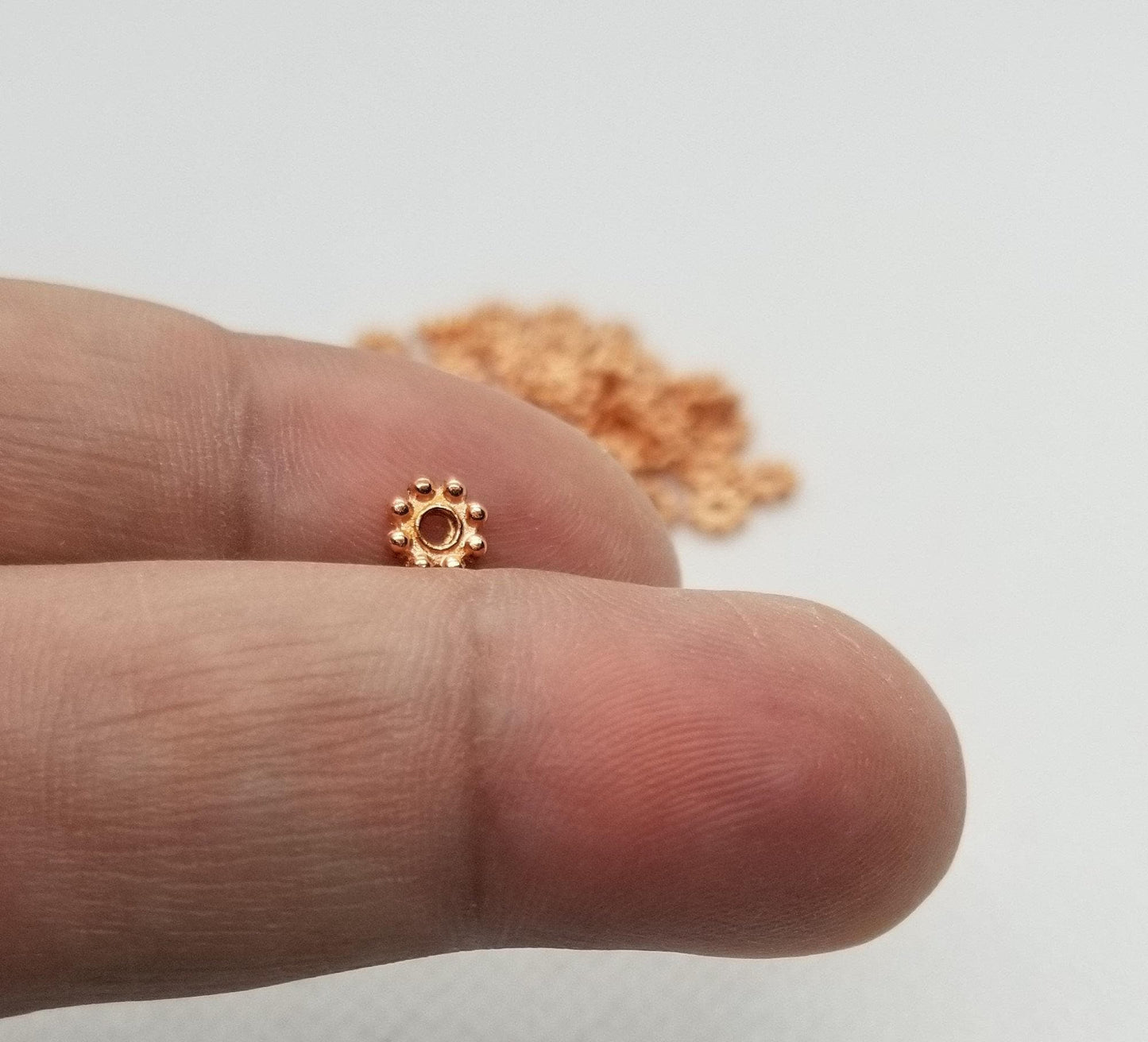25 pieces Rose Gold Flower Spacer Beads, Brass Alloy, 5x1.5mm, Hole 1mm