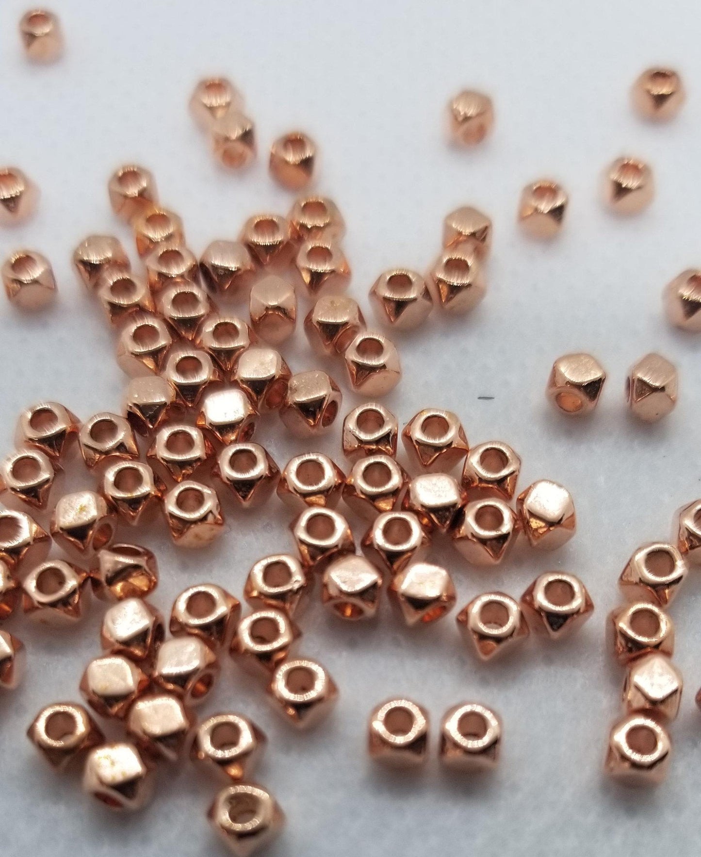 50 pieces Rose Gold Faceted Beads, Spacer beads, Hex Nut, Cadmium Free, Nickel Free, Lead Free, Rose Gold colour, 3x3mm, hole 1mm