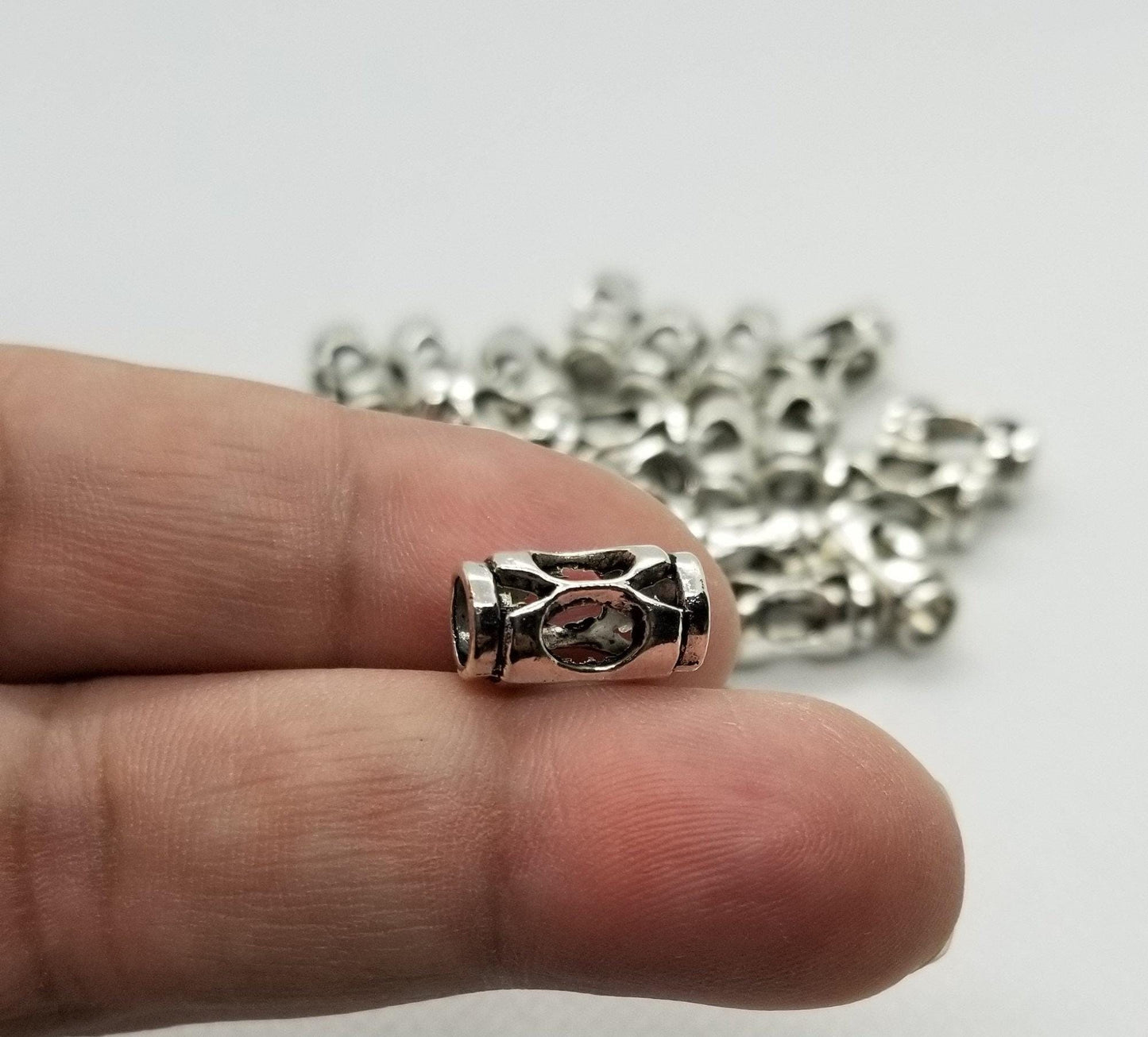 10 pieces Open Silver Tube Large Hole Beads, Tibetan Style Alloy, Cadmium, Lead Free , Column, Antique Silver,13.5x8x6mm, Large Hole 5mm