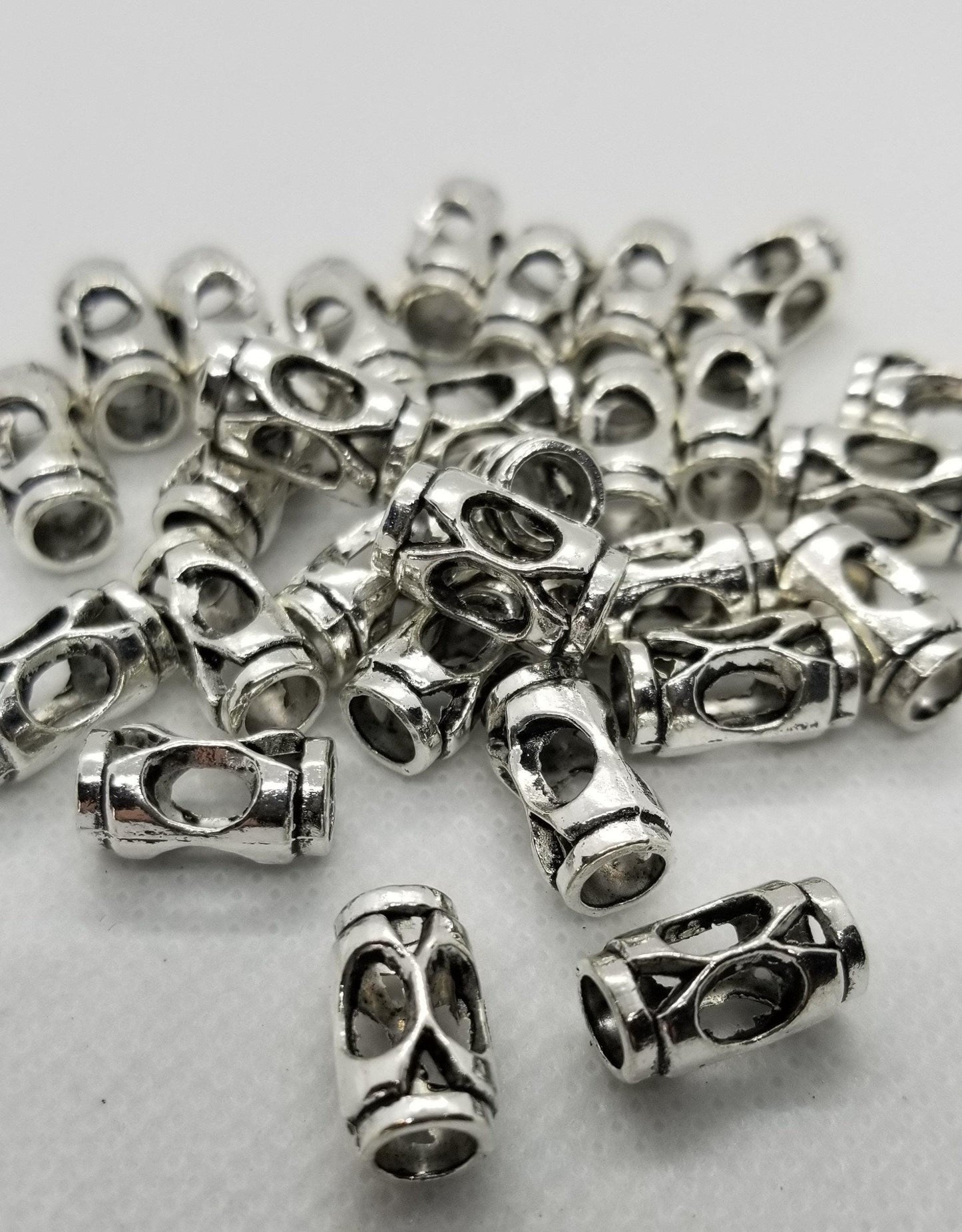 10 pieces Open Silver Tube Large Hole Beads, Tibetan Style Alloy, Cadmium, Lead Free , Column, Antique Silver,13.5x8x6mm, Large Hole 5mm