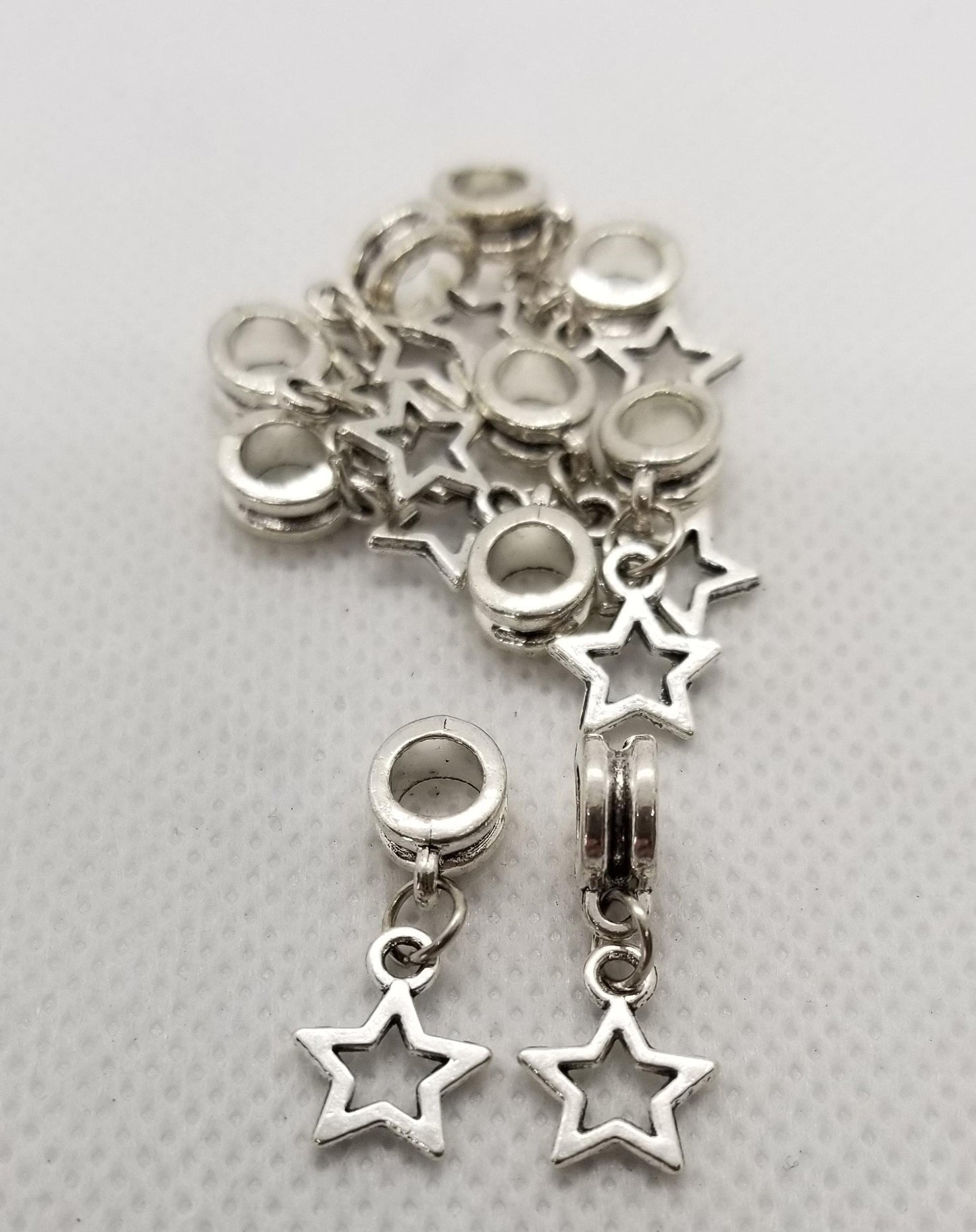 5 pieces Silver Star Charm, European Dangle Charms, Superstar Charm, Hollow Star, Antique Silver, 23mm long, Hole: 5mm
