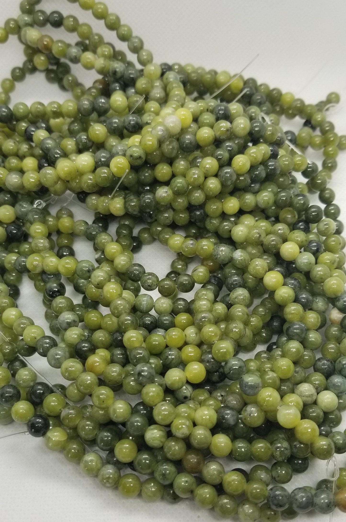 1 strand Natural Chinese Jade Beads, Round, Polished, 6mm, Hole 1mm; about 62pcs/strand, 15.4", Full strand