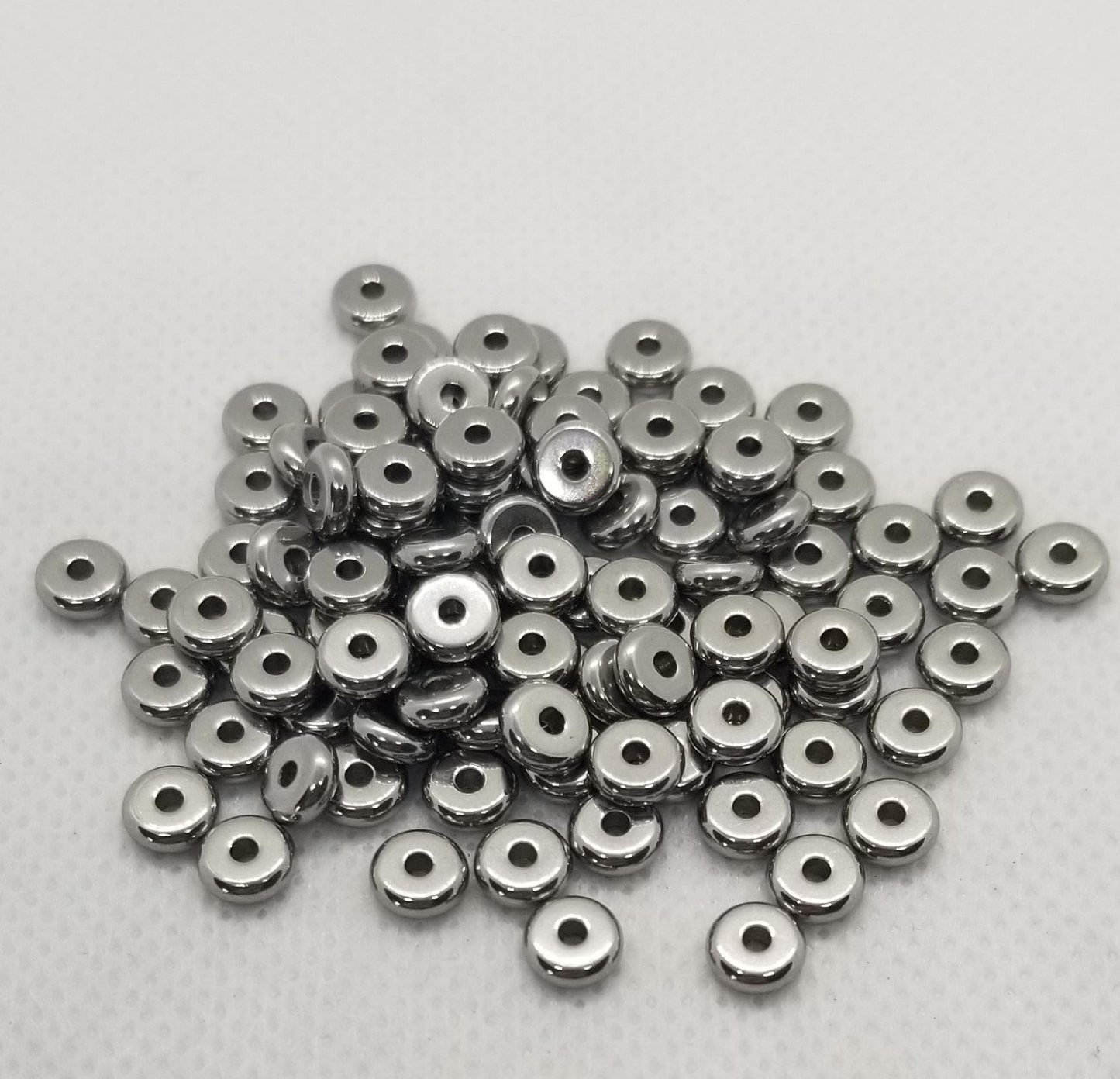 10 pcs Stainless Steel Heishi Disc Spacer Beads, 304 Stainless Steel, Rondelle, Dark Silver Color, Stainless Steel Colour, 6x2mm, Hole 1.6mm