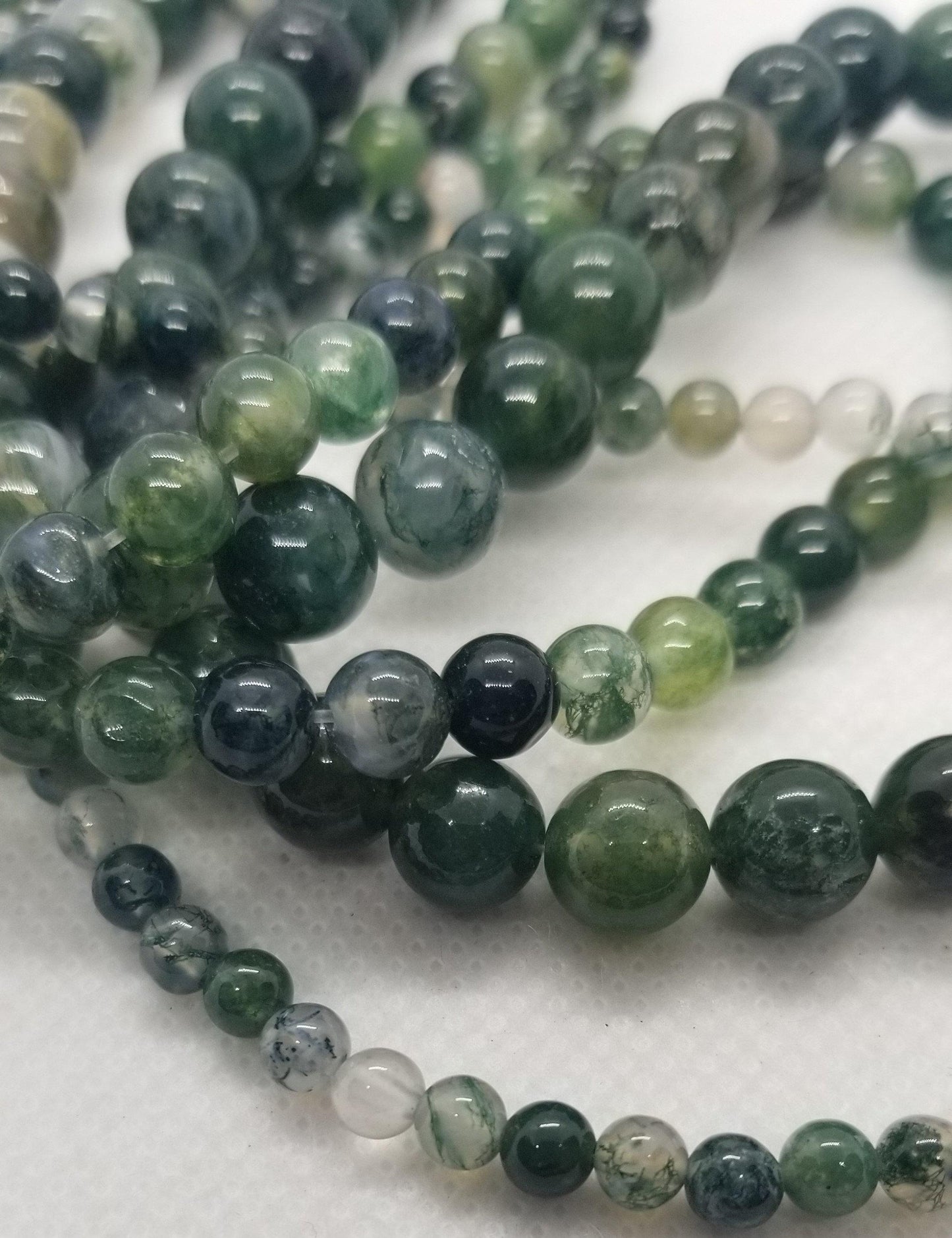 1 strand Natural Moss Agate Beads, Green Agate, Polished, Round, 4-6-8mm, Hole 1mm, Full 15.8 inch strand, Bead Count in description