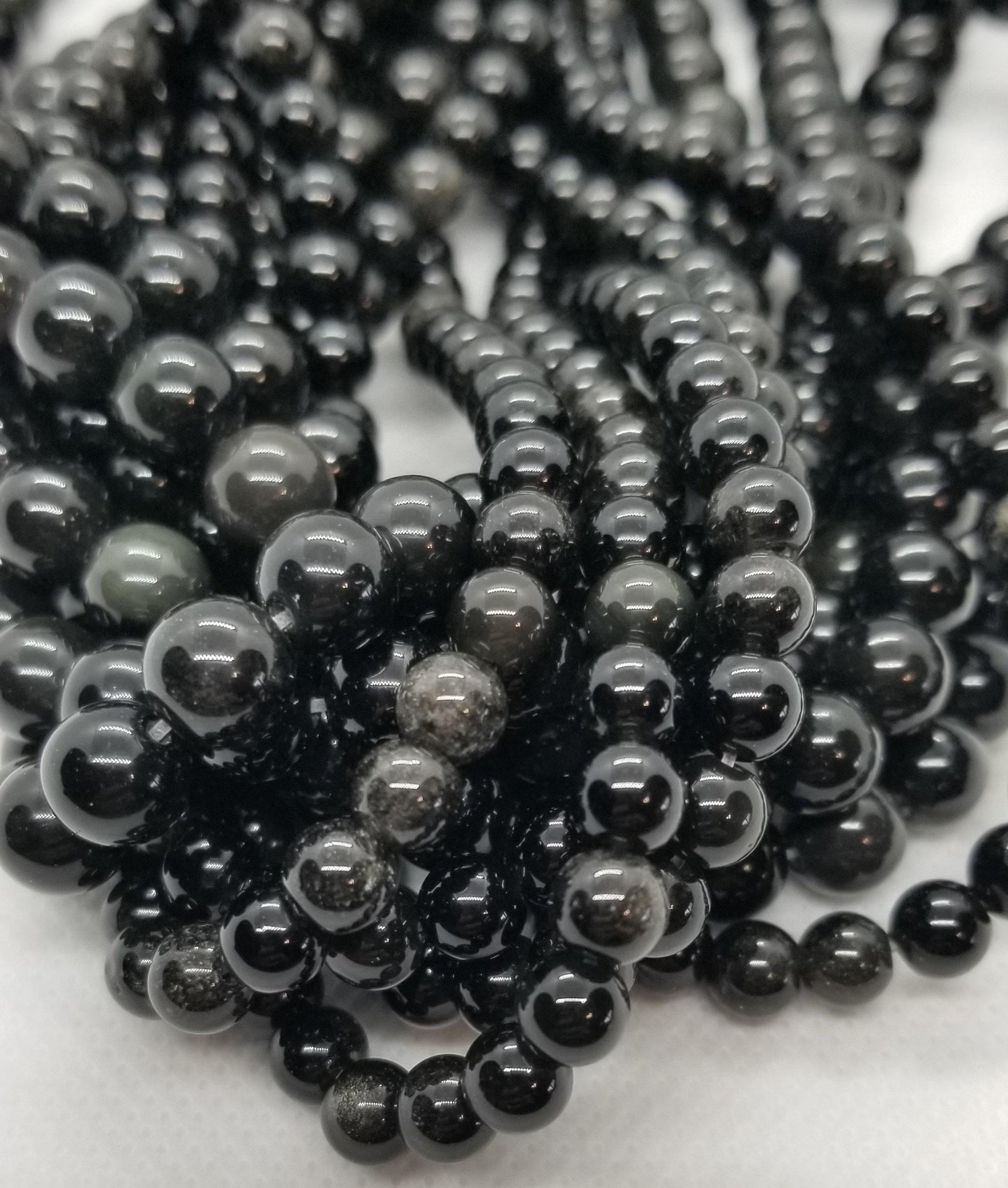Natural Black Obsidian Beads, Round, Polished, 1 strand, 4, 6, 8, 10mm, Hole 1mm; Full Strand, Approx 15", See description for more