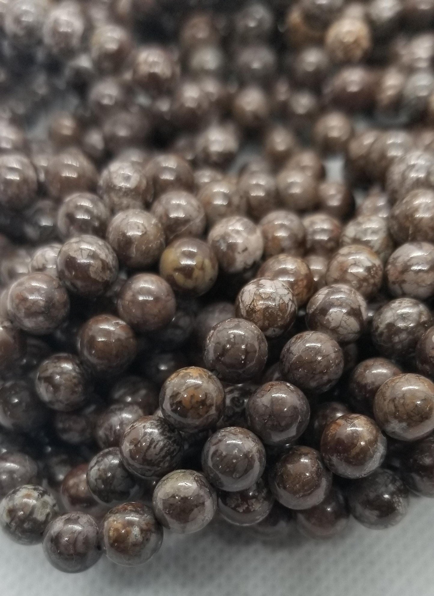 1 strand Natural Snowflake Obsidian Beads, Polished Strands, Coffee Color, Round, 6~6.5mm, Hole 1mm, about 60pcs/strand, 15" Full Strand