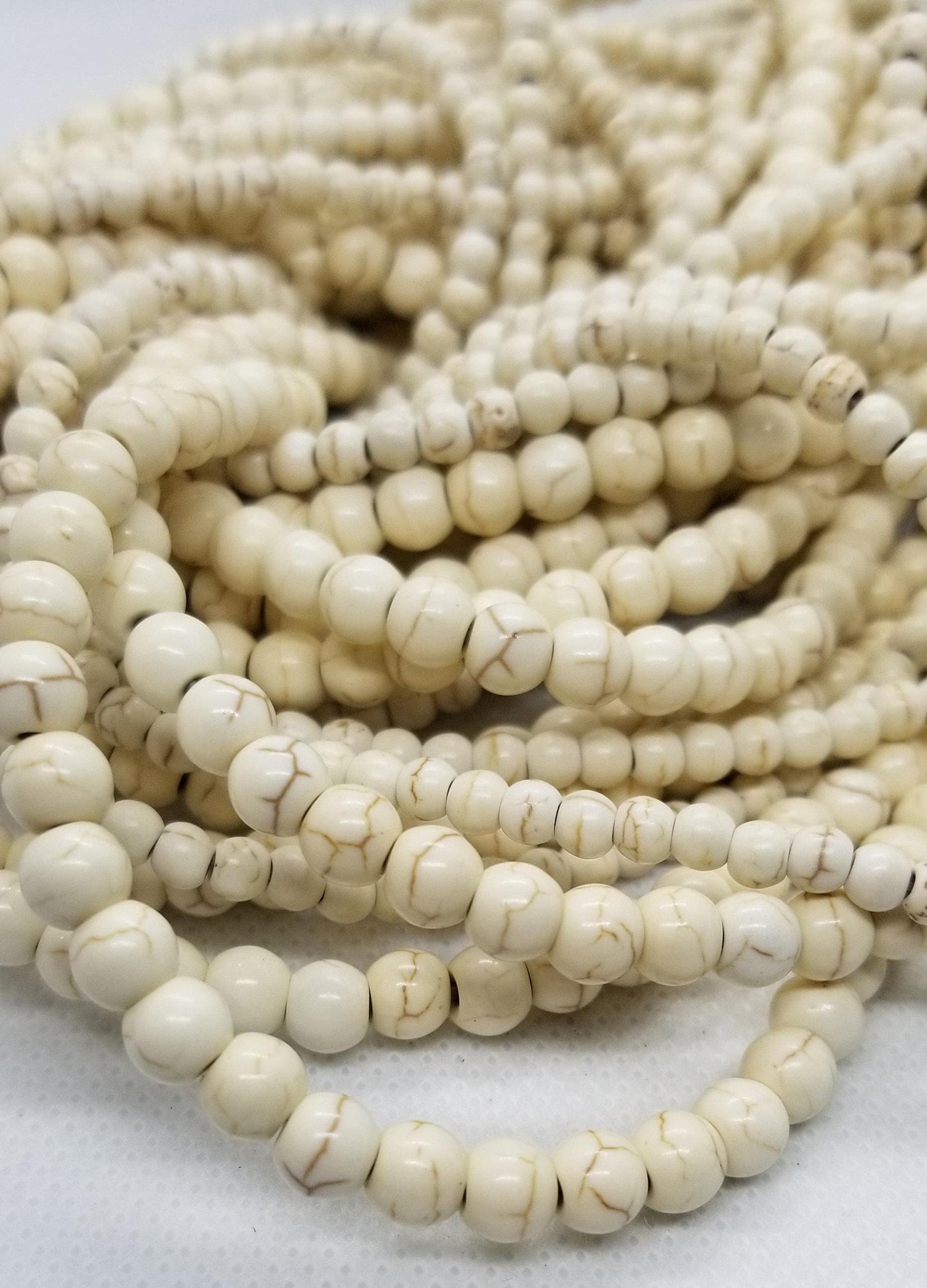 1 strand Magnesite Beads, Polished, Turquoise, Synthetic, Antique White, Round, 4mm or 6mm, Hole 1mm, Bead count in description