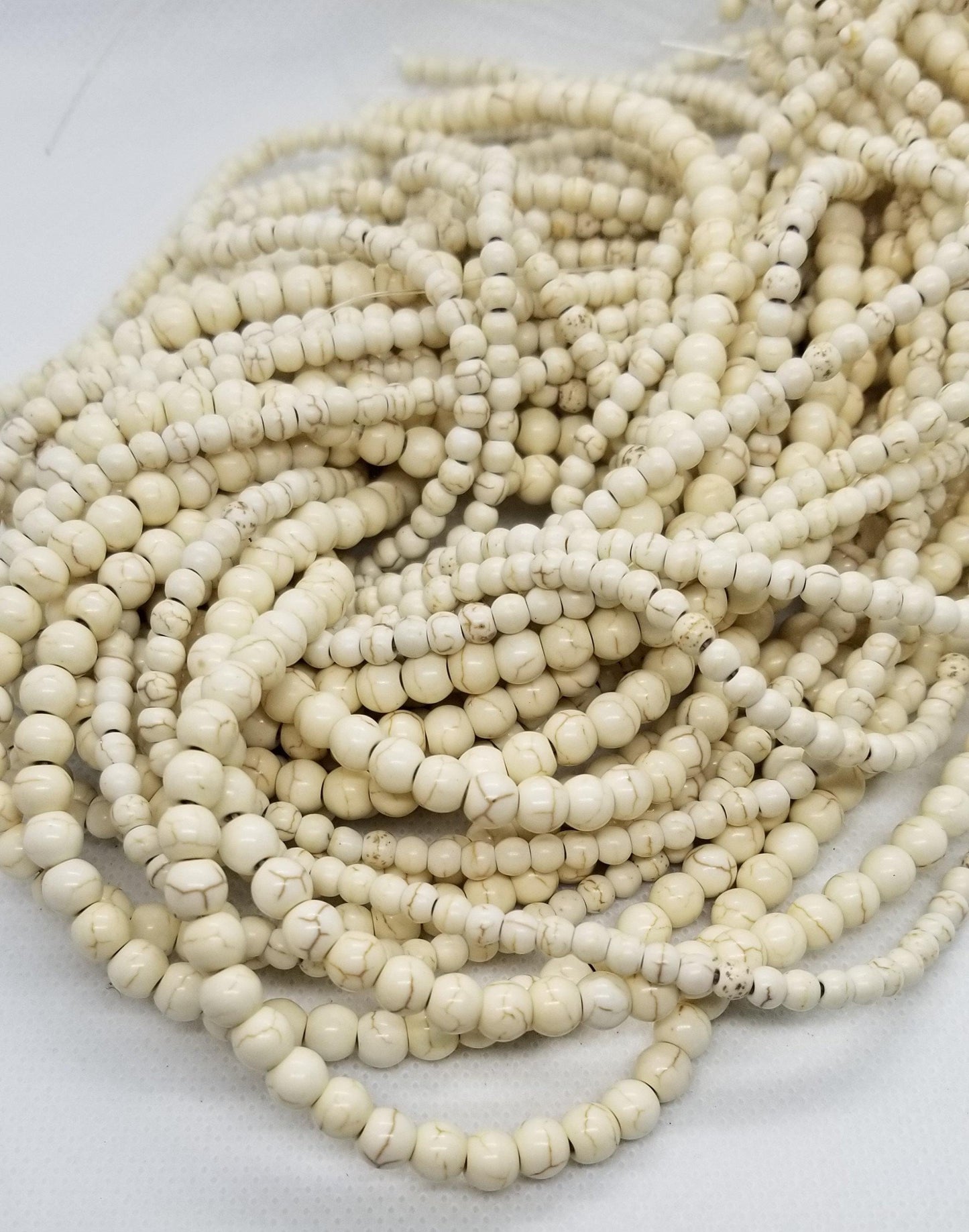 1 strand Magnesite Beads, Polished, Turquoise, Synthetic, Antique White, Round, 4mm or 6mm, Hole 1mm, Bead count in description