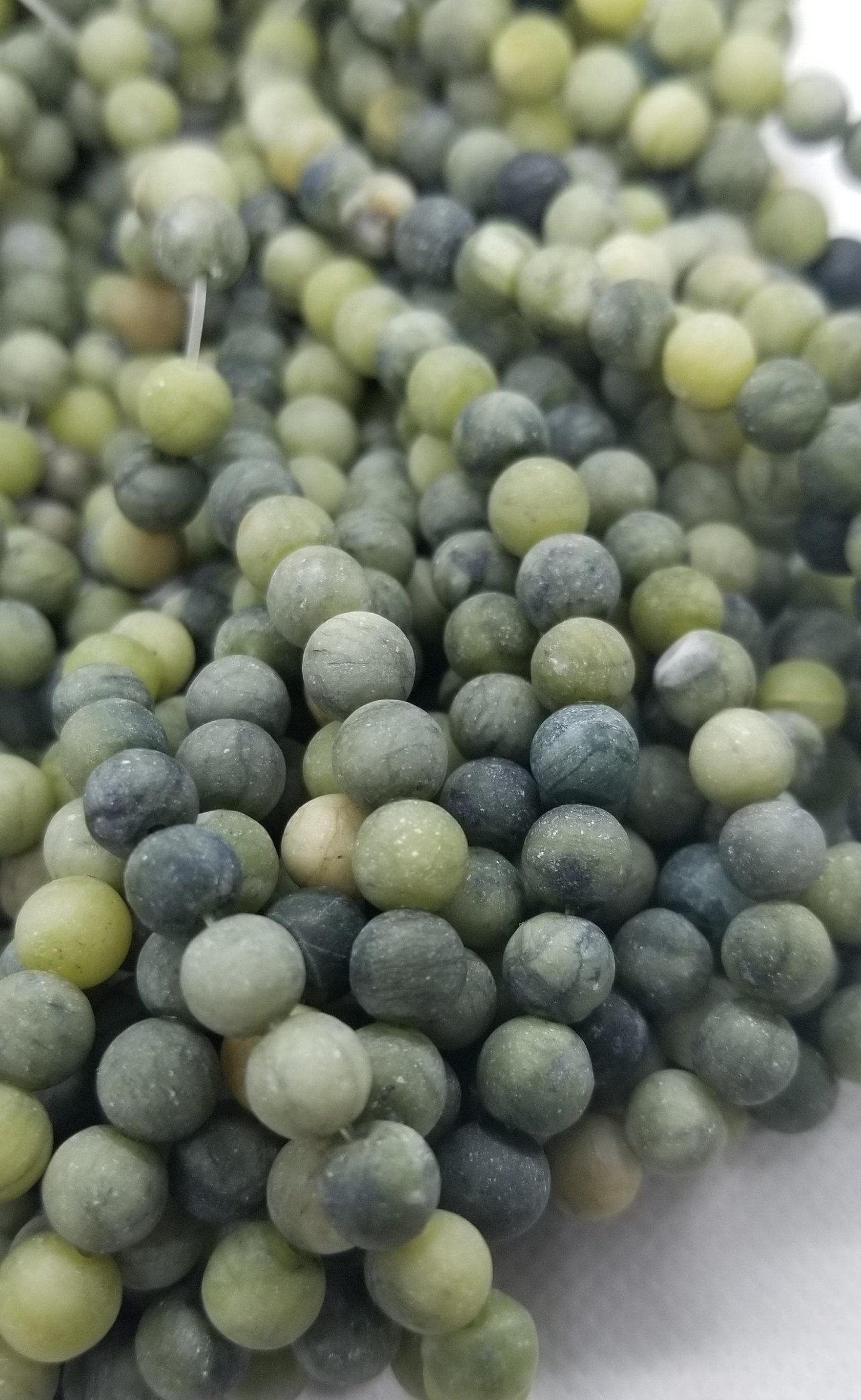 1 strand Natural Chinese Frosted Jade Beads, Round, Matte, 6mm, Hole 1mm; about 60pcs/strand, 15.2", Full strand