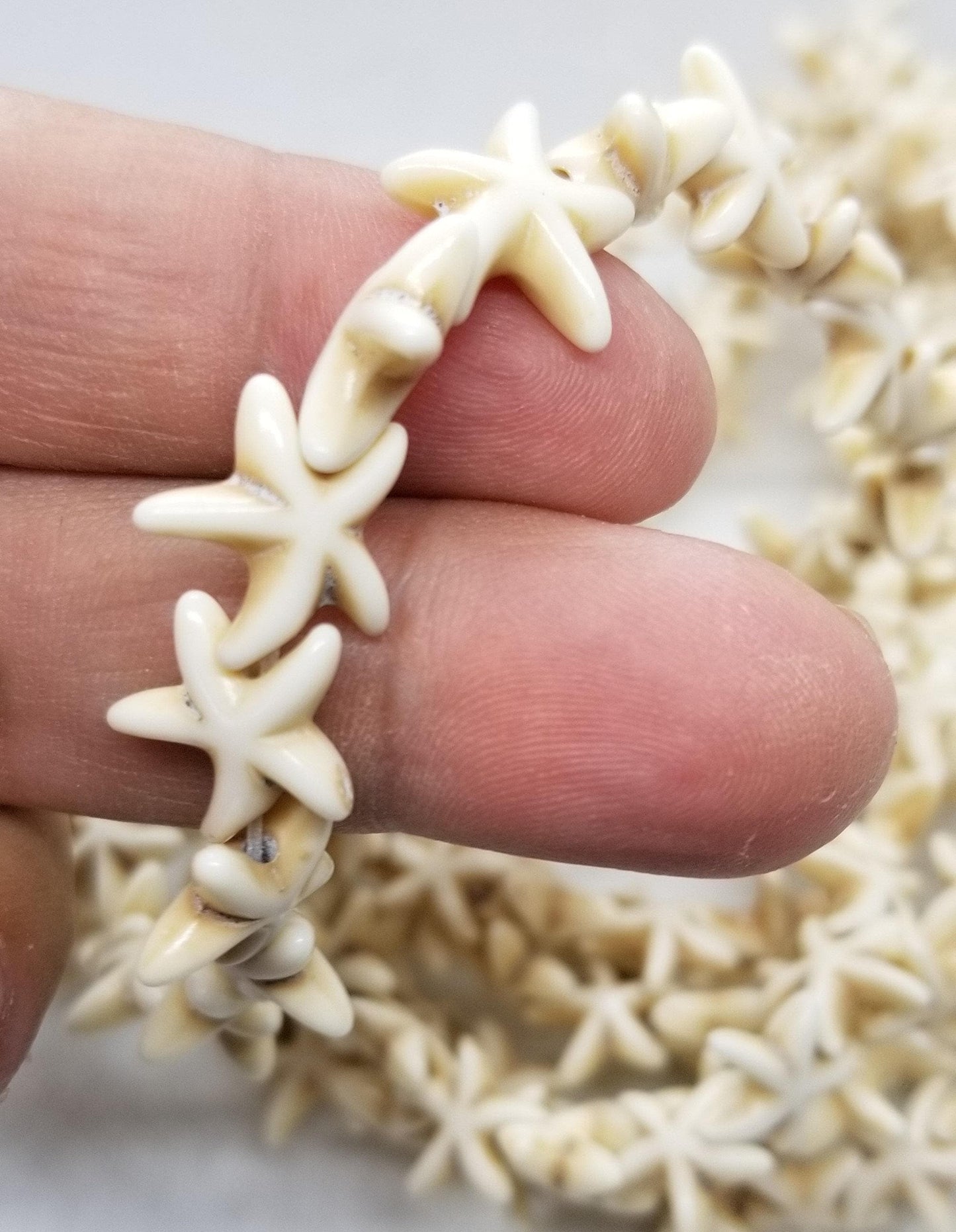 1 strand Turquoise Beads, Starfish, Sea Stars, Synthetic, Dyed, Linen color, 14x15x5mm, Hole 1.5mm, about 35pcs/strand, Full Strand 14.25 in