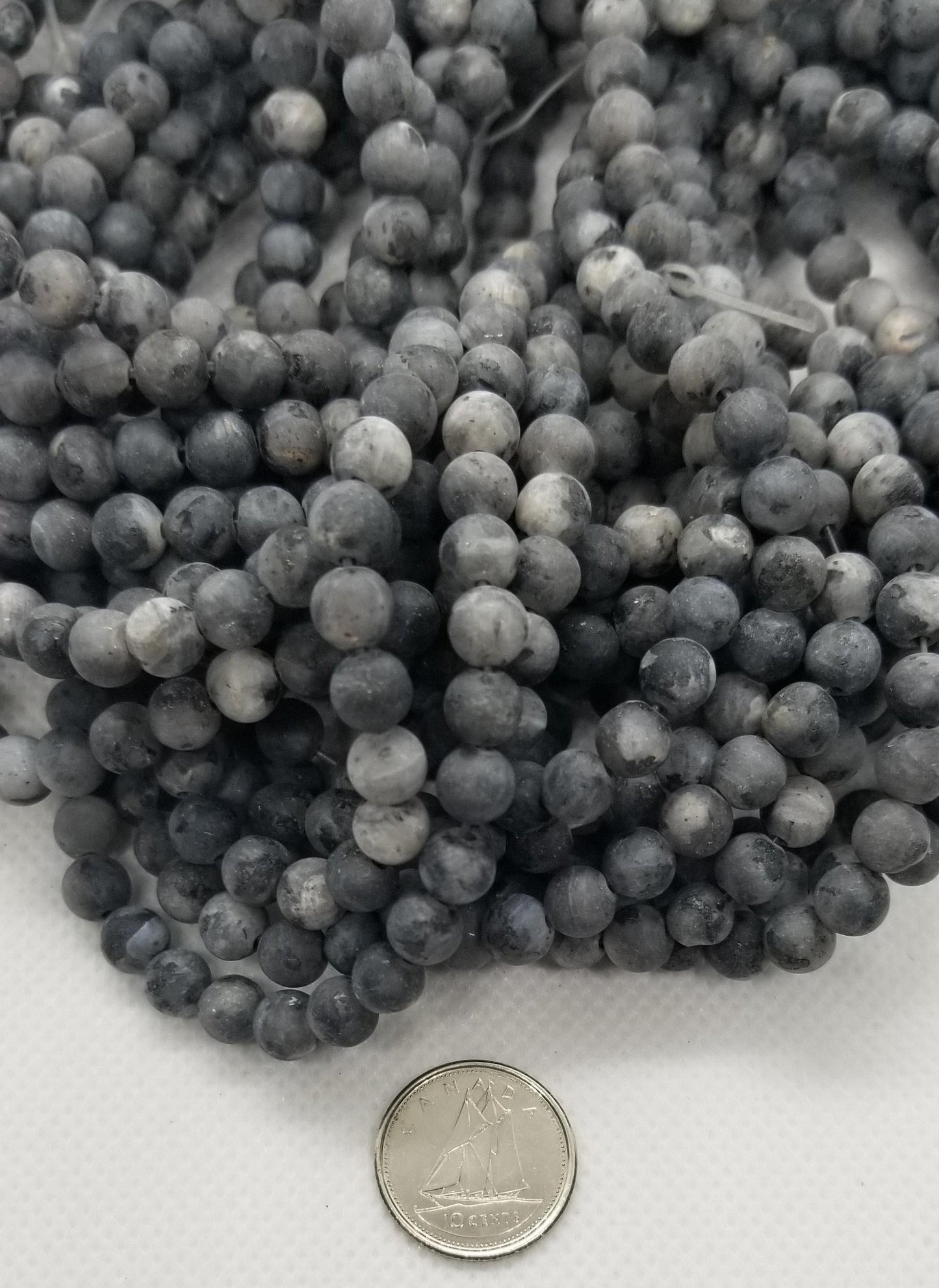 1 strand Natural Black Labradorite Beads, Round, Frosted, Matte Larvikite, 6mm, Hole: 0.8mm; about 55pcs/strand, 14'' Full Strand
