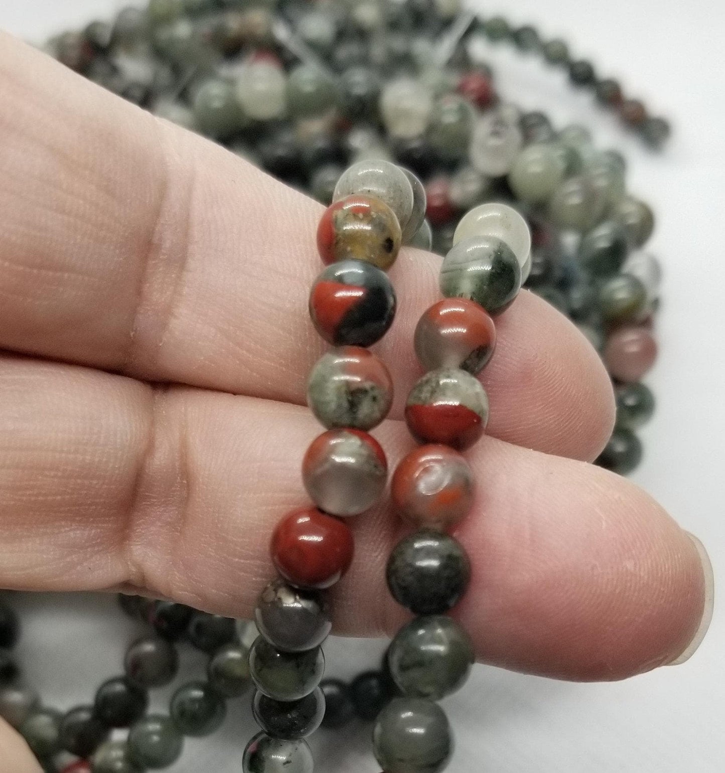 1 strand Natural African Bloodstone Beads, Polished Strands, Heliotrope Beads, Round, 6mm, Hole 1mm, about 60pcs/strand, 15" Full Strand