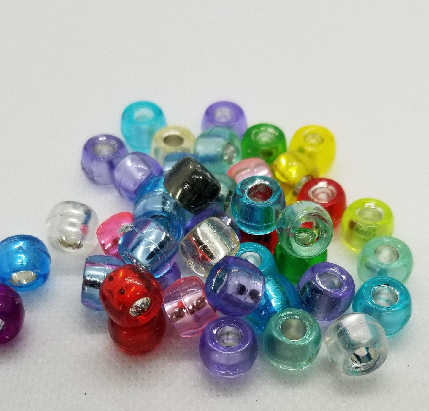 25 pieces Acrylic Barrel Spacer Beads, Imitation Silver Foil Glass, Large Hole, Mixed Colors, 9x6mm, Large Hole 4mm