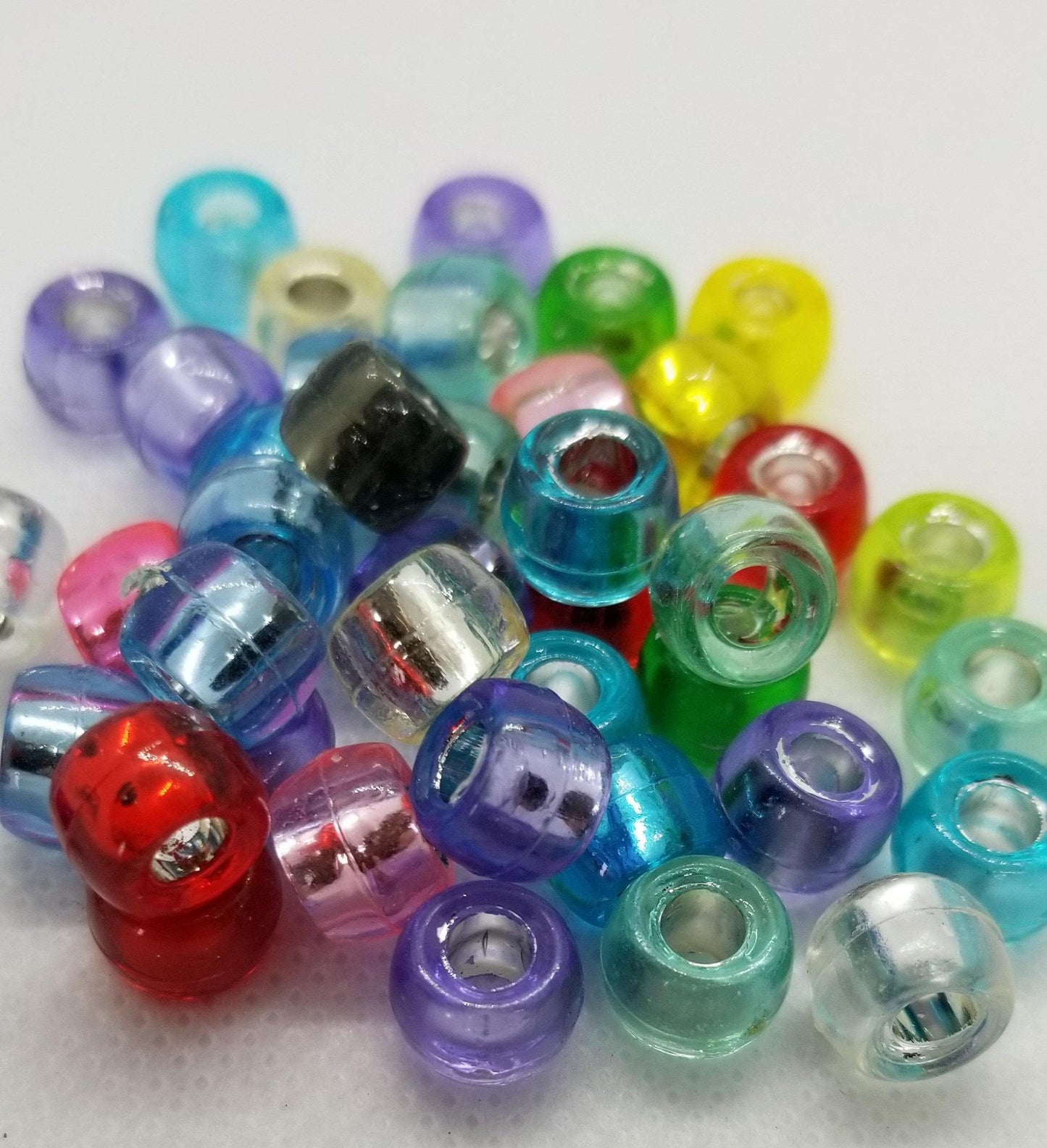 25 pieces Acrylic Barrel Spacer Beads, Imitation Silver Foil Glass, Large Hole, Mixed Colors, 9x6mm, Large Hole 4mm
