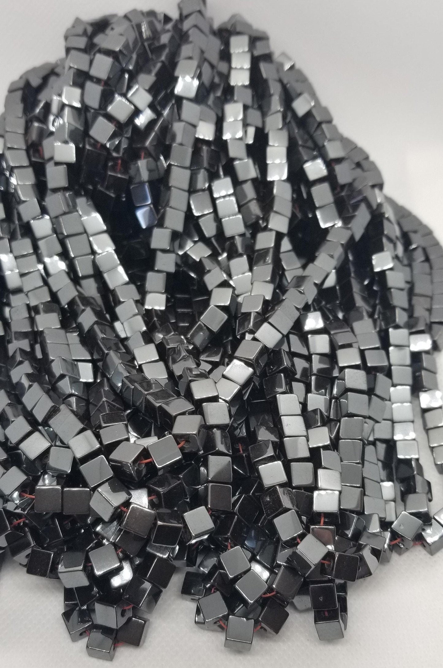 1 strand Polished Hematite Cubes, Non-magnetic Synthetic Hematite, Grade A, Cube, Black, 6x6x6mm, Hole 1mm, about 60pcs, Full strand