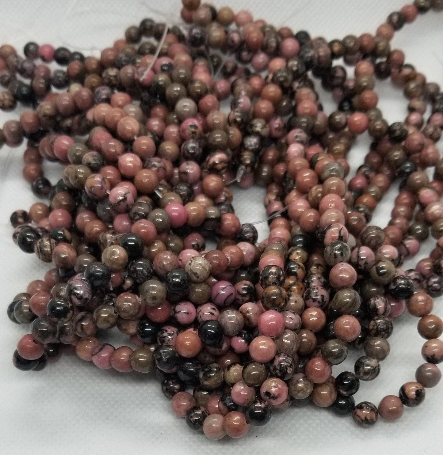 1 strand Natural Rhodonite Beads, Polished Pink and Black Strands, Round, 6~6.5mm, Hole 1mm, about 60pcs/strand, 15" Full Strand