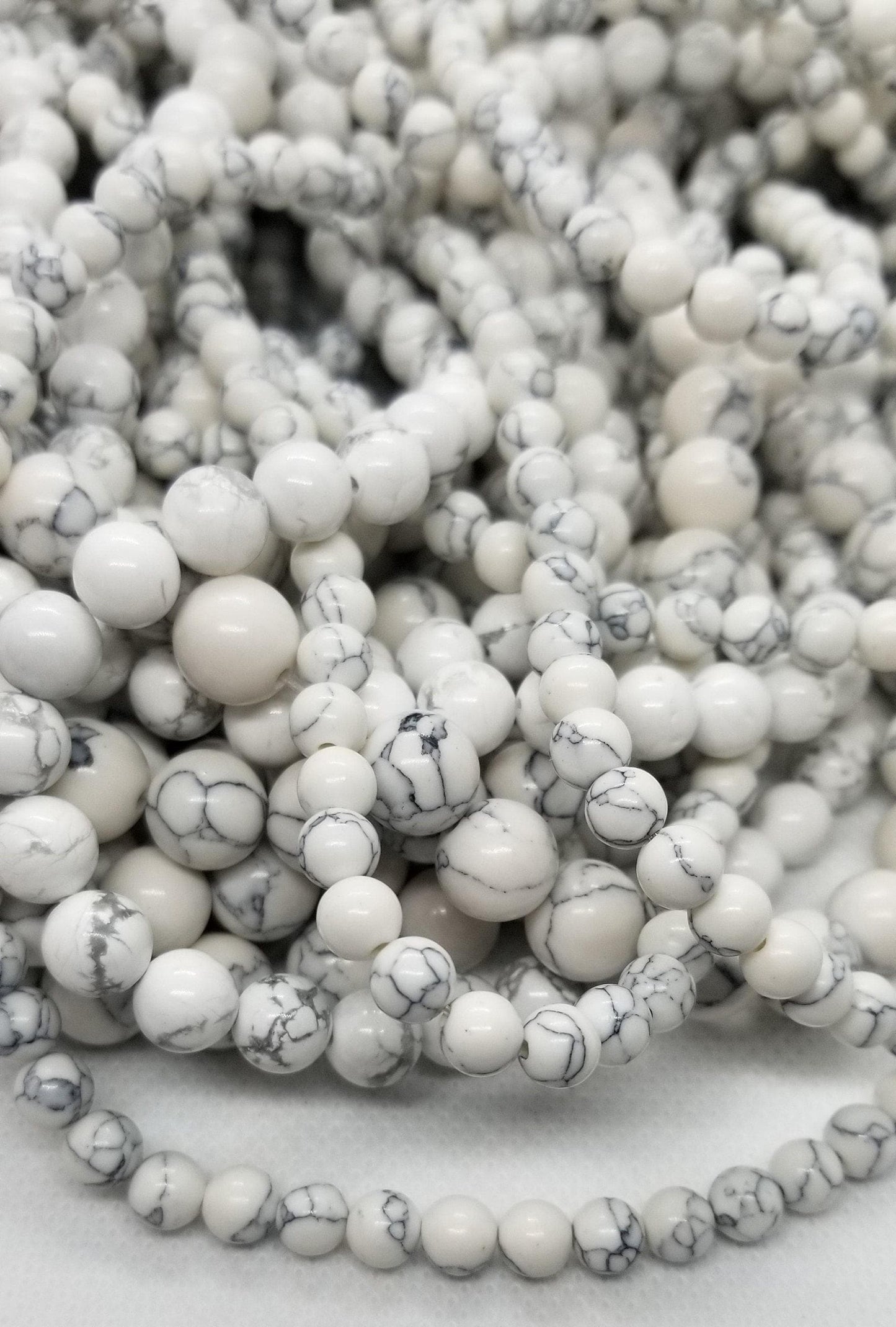 Beautiful White Howlite Beads, 1 strand, Synthetic, Round, 6-8-10mm, Full 14.5 inch strand, Bead count in description
