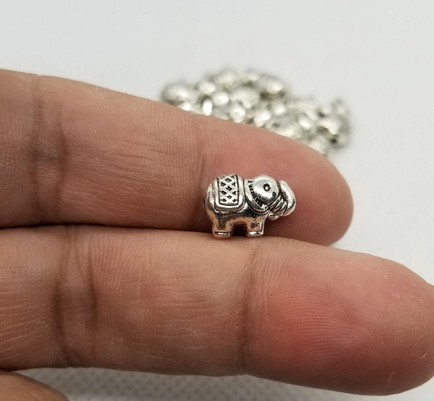 10 pcs Silver Elephant Spacer Bead, Tibetan Style Alloy, Elephant Beads, Antique Silver, 8.5x12x4mm, Hole 1mm, Hole is Nose to Tail