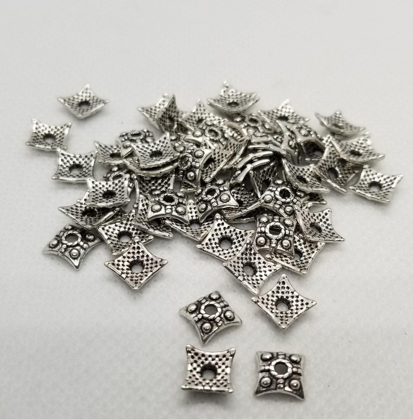 10 pieces Square Silver Bead Caps, Tibetan Style Alloy, Lead, Cadmium, Nickel Free, Square, Antique Silver, 7.5x7.5x3mm, hole 2mm