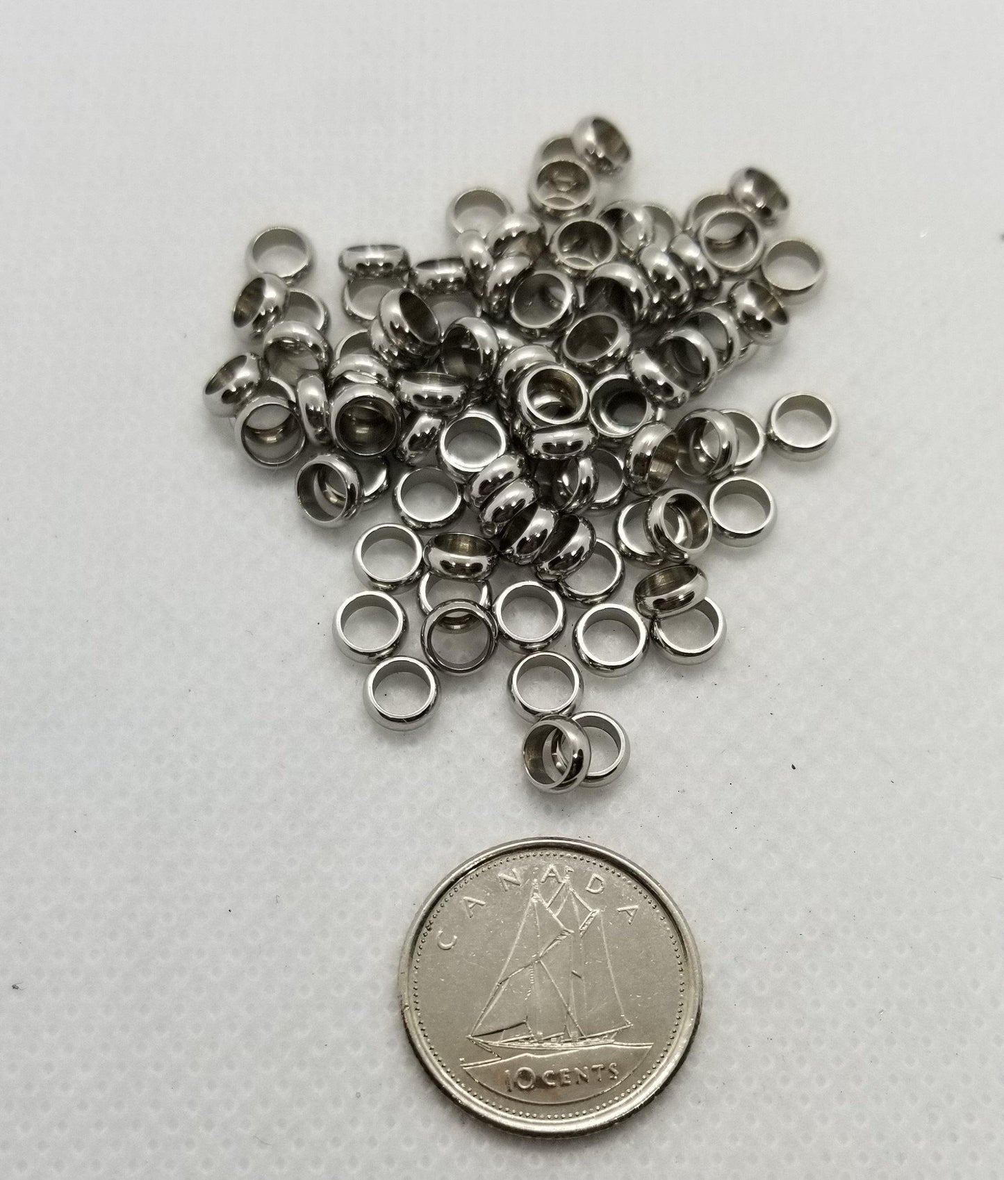 10 pieces 201 Stainless Steel Rondelle Ring Spacer Beads, Silver Stainless Steel Color, 5x1.5mm, Hole 3.5mm