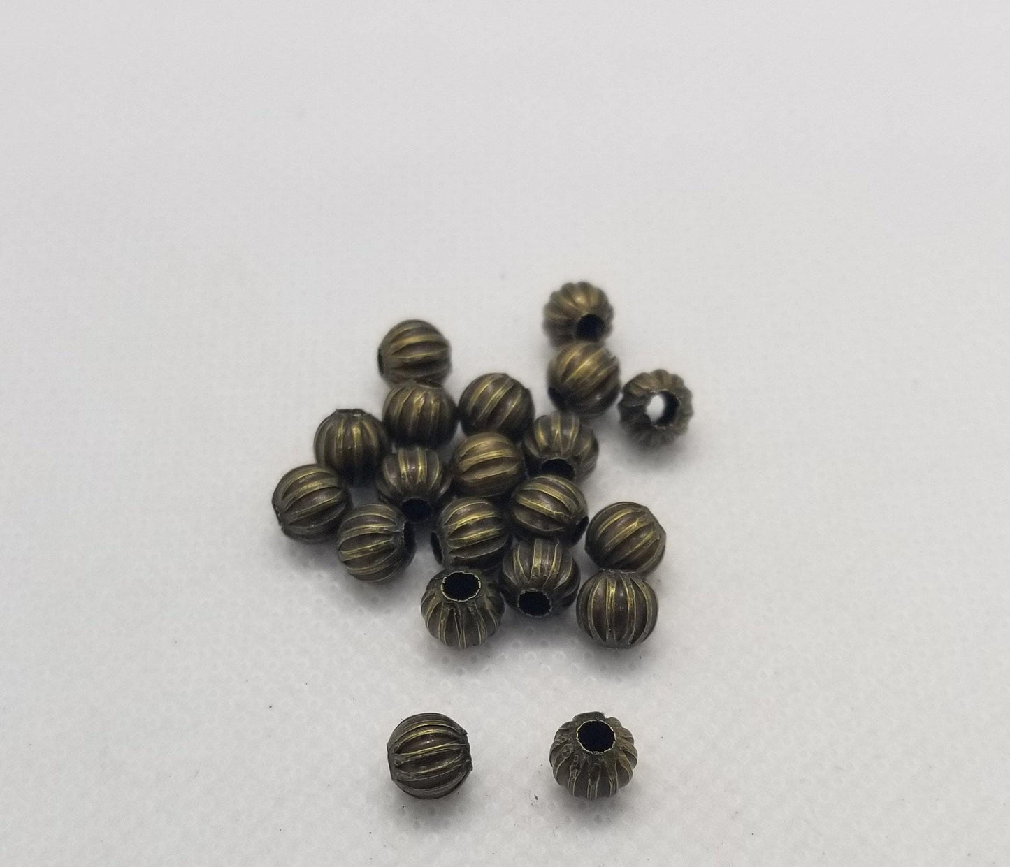 20 pieces Bronze Corrugated Spacer Beads, Round, Nickel Free, Antique Bronze, 6mm, Hole: 2mm