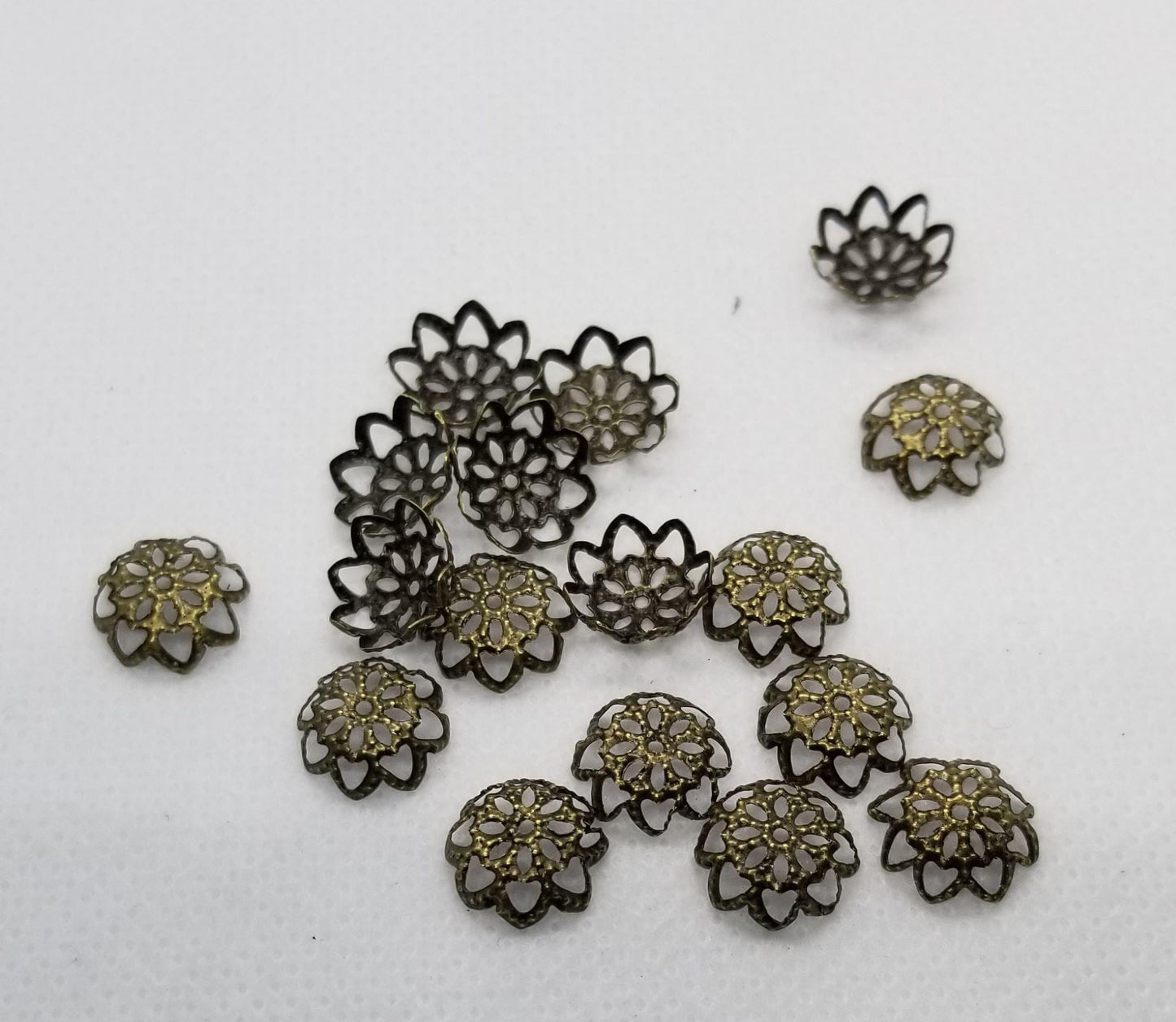 20 pieces Filigree Bronze Bead Caps, Tassel Caps, End Caps, Flower, Nickel Free, Two Tone Antique Bronze, 10mm x 4mm, hole 1mm