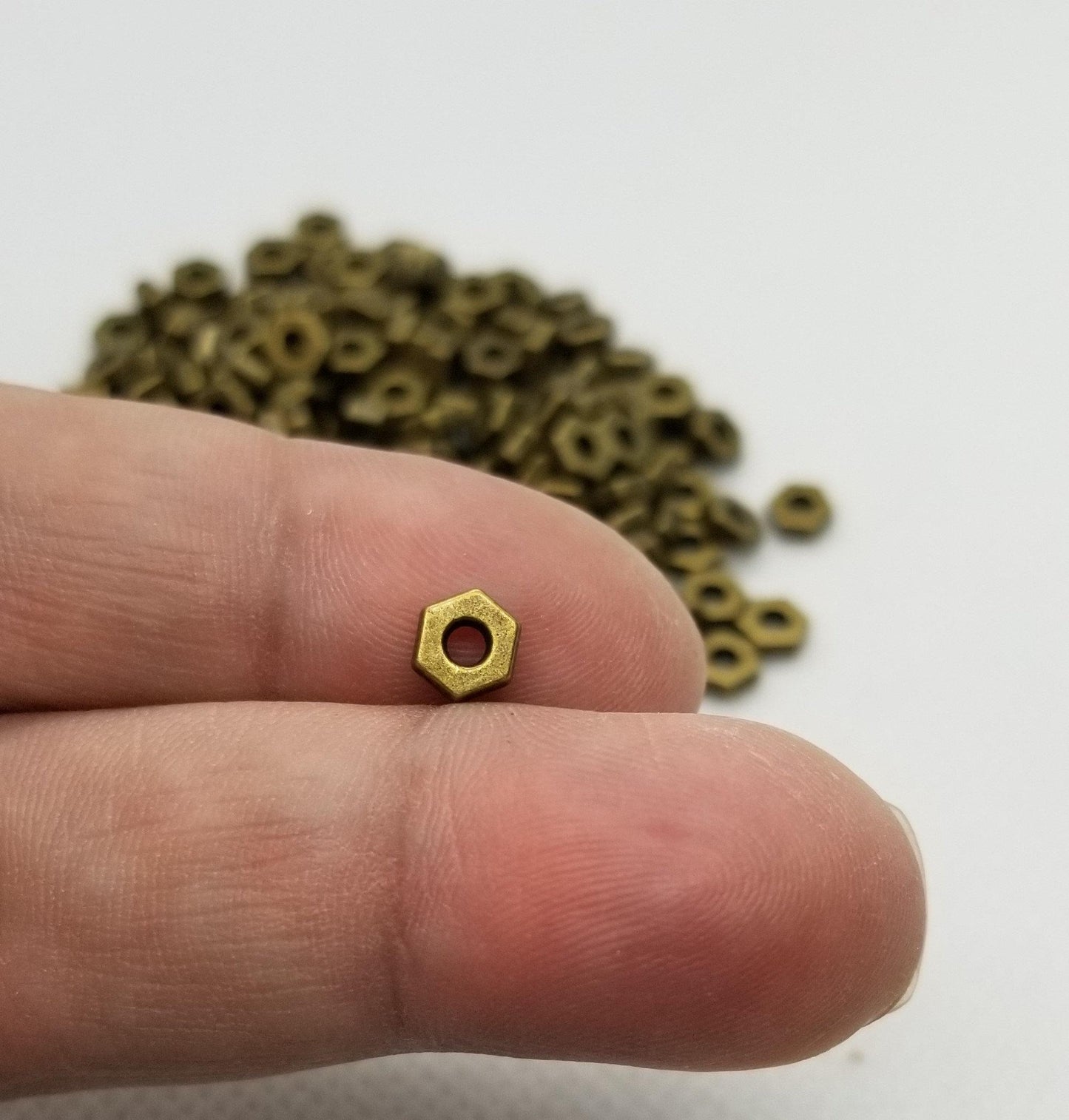 20 pcs Bronze Hexagon Spacer Beads, Tibetan Style Alloy, Lead, Nickel Free, Hexagon shape, Antique Bronze, 6x5x3mm, Hole 3mm, Steampunk Nut