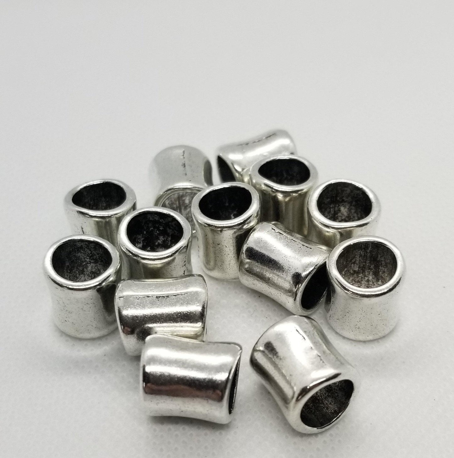 5 pcs Large Silver Tube Spacer Bead, Tibetan Style Alloy, Irregular, Antique Silver, Lead, Cadmium, Nickel Free, 14.5x12mm, Large Hole 8mm