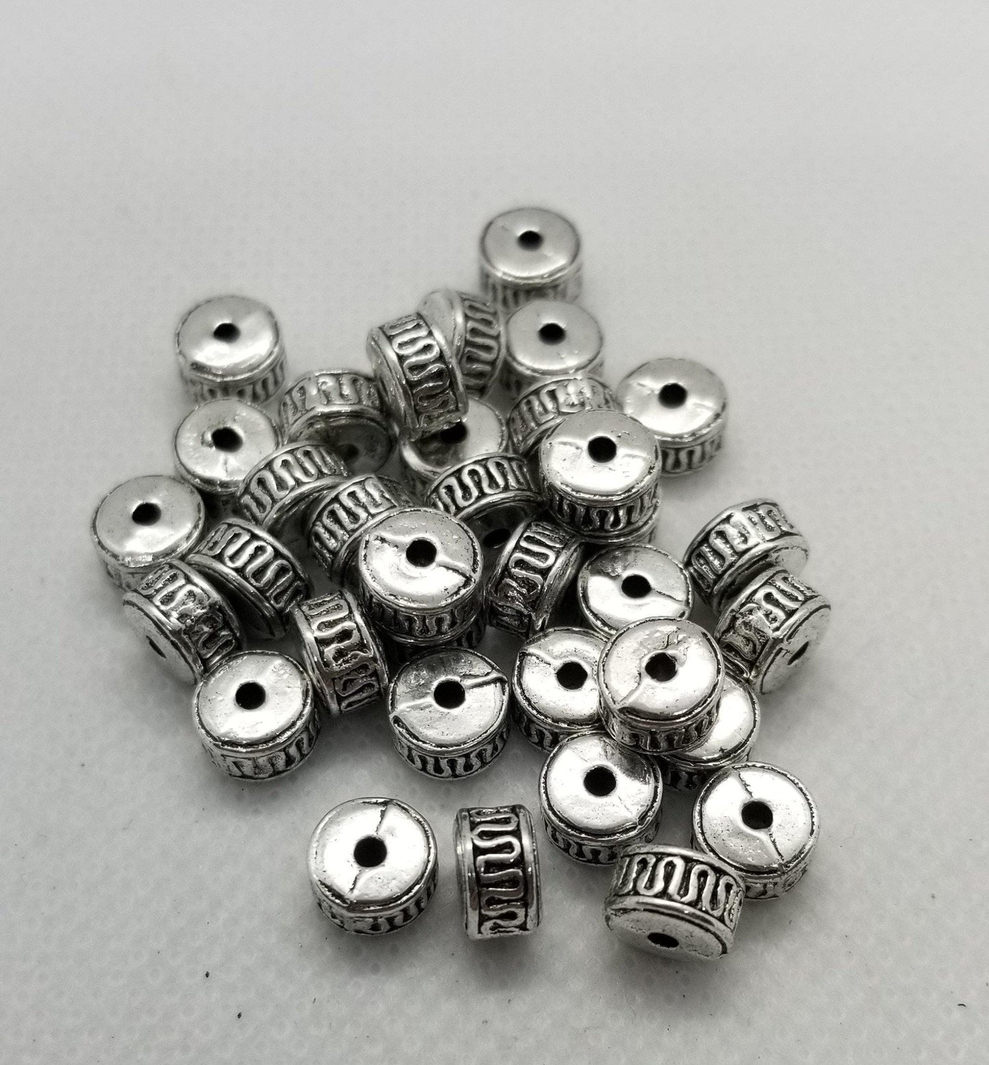 10 pieces Silver Column, Tibetan Style Alloy, Cadmium, Nickel, Lead Free, Antique Silver, 8x5mm, Hole: 1.5mm